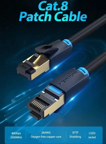 Патч-корд Vention CAT 8 SFTP Ethernet 2 m Black IKABH, фото №2