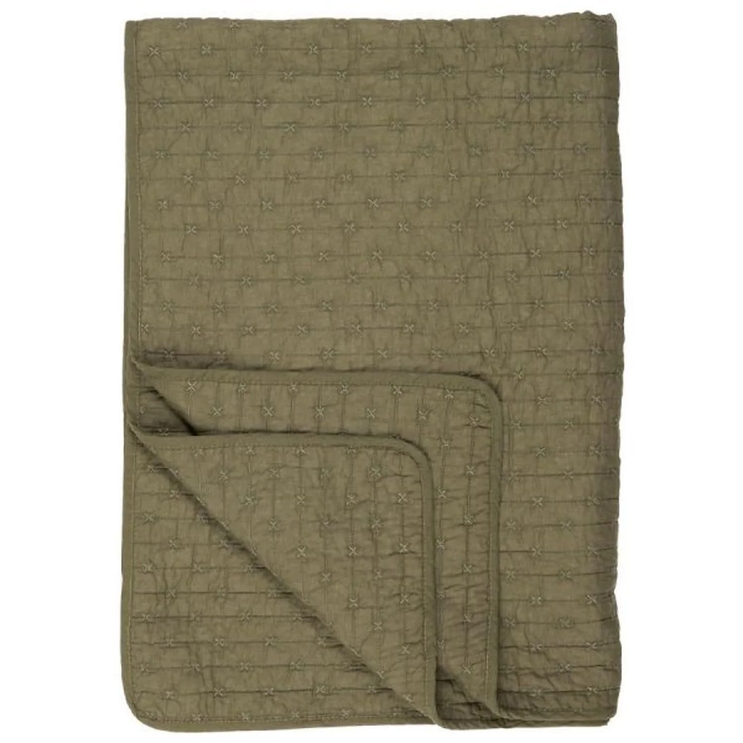 Одеяло IB Laursen Оливковый с крестиковым стежком 130 см x 180 см, фото №1