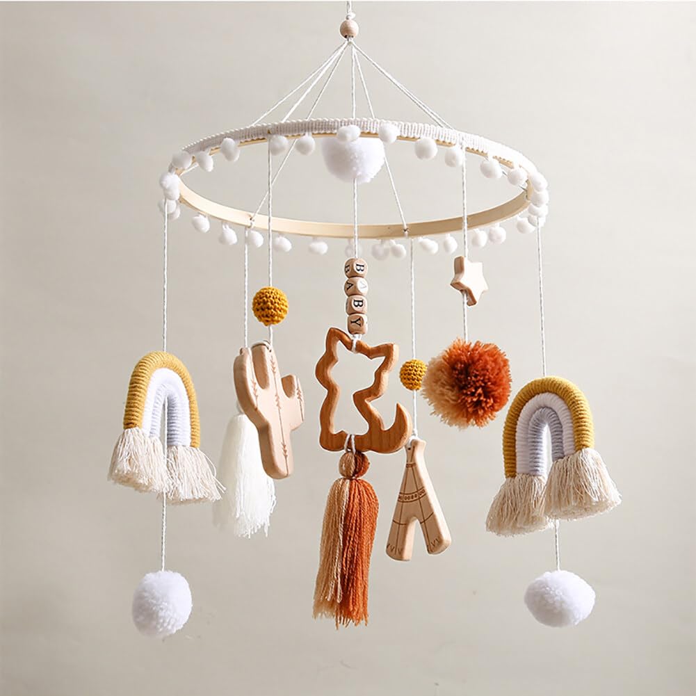 Мобиль для детской кроватки с колокольчиками Baby Gift Rattle Toy с фетровыми шариками и облаками, фото №6