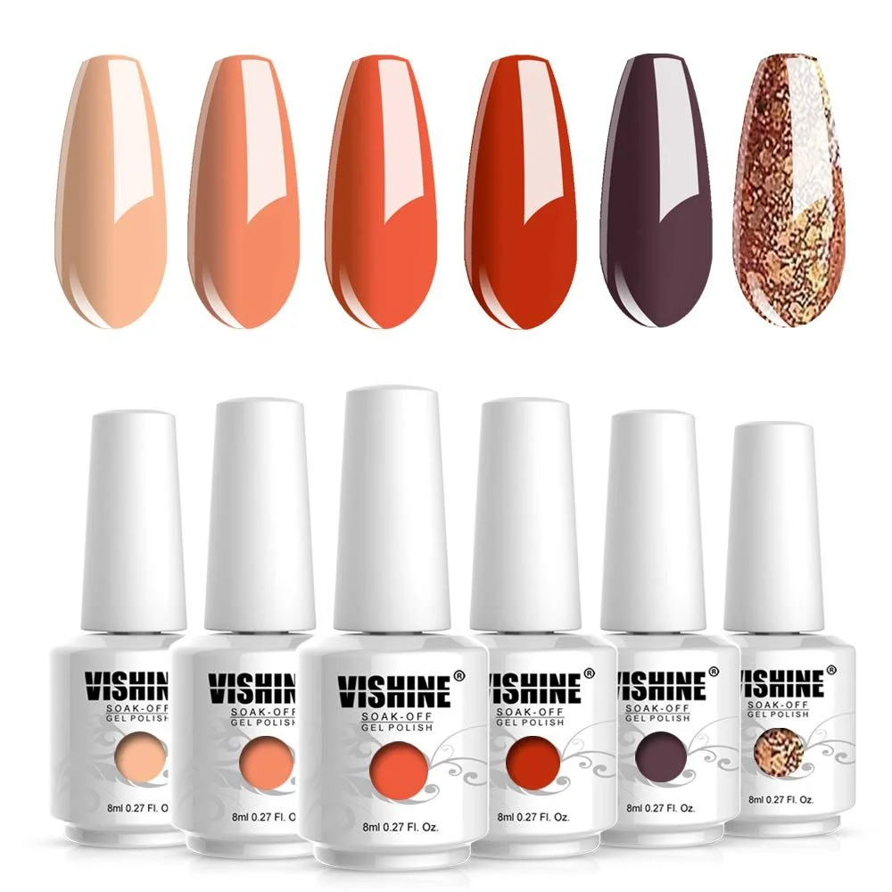 Гель-лак Vishine, набір 6 шт, помаранчевий, фото №5