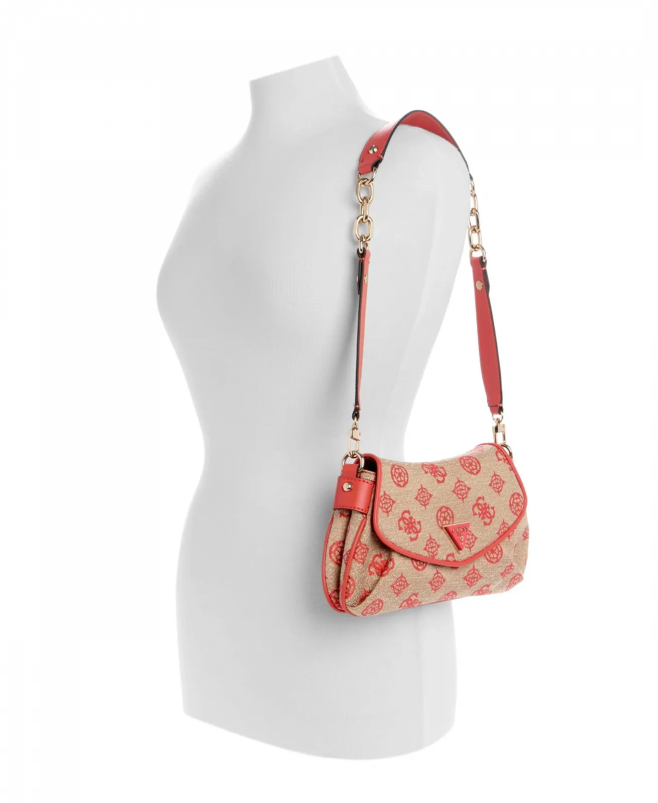 Сумка через плече GUESS Beyza Flap, коралово-червоний логотип, фото №5