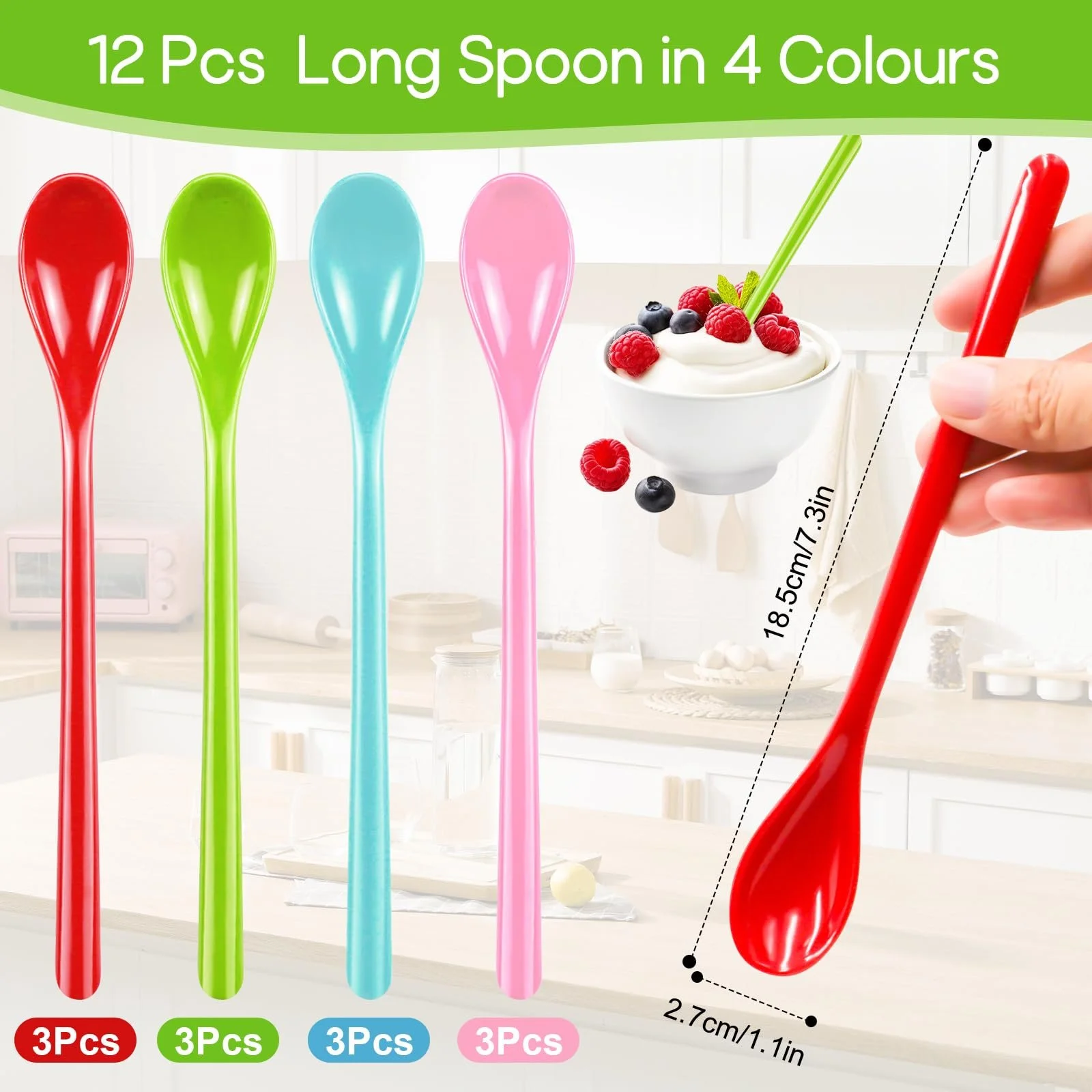 Ложки пластикові довгі кольорові 18.5 см, паковання 12 штук, фото №2 Ложки пластикові довгі кольорові 18.5 см, паковання 12 штук, фото №2