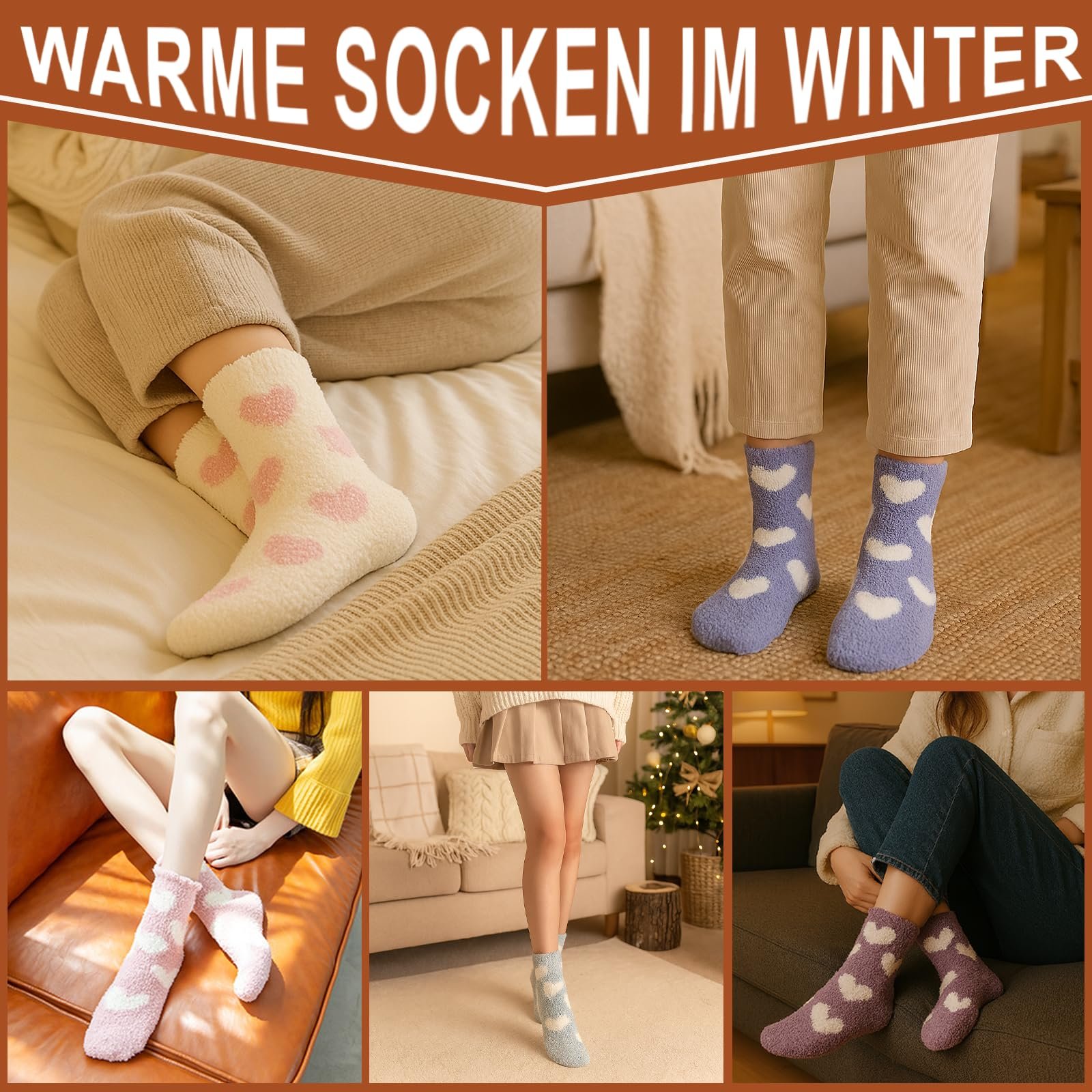 Носки Домашние Женские Мягкие с рисунком сердца, Размер 35-40 - 5 пар, фото №5