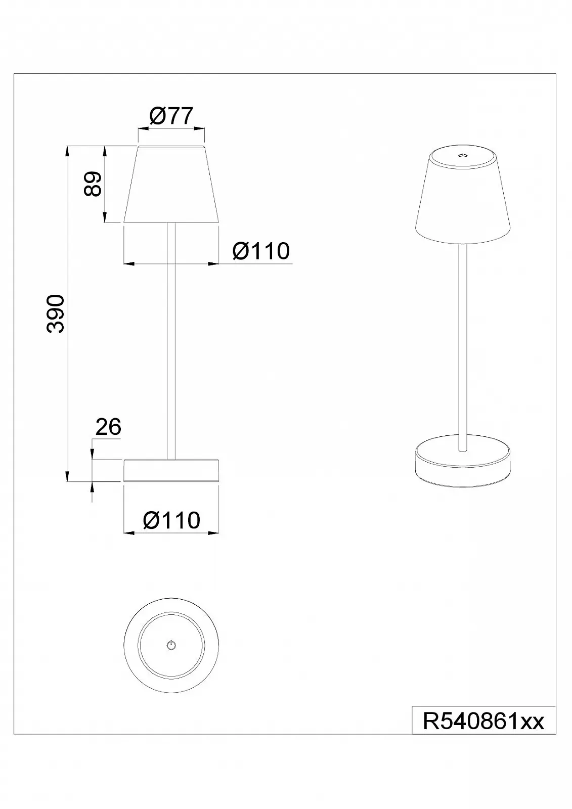 Вулична настільна лампа Reality Leuchten Martinez R54086132 LED Акумуляторна 2.2 Вт Сенсорна Матова чорна, фото №9