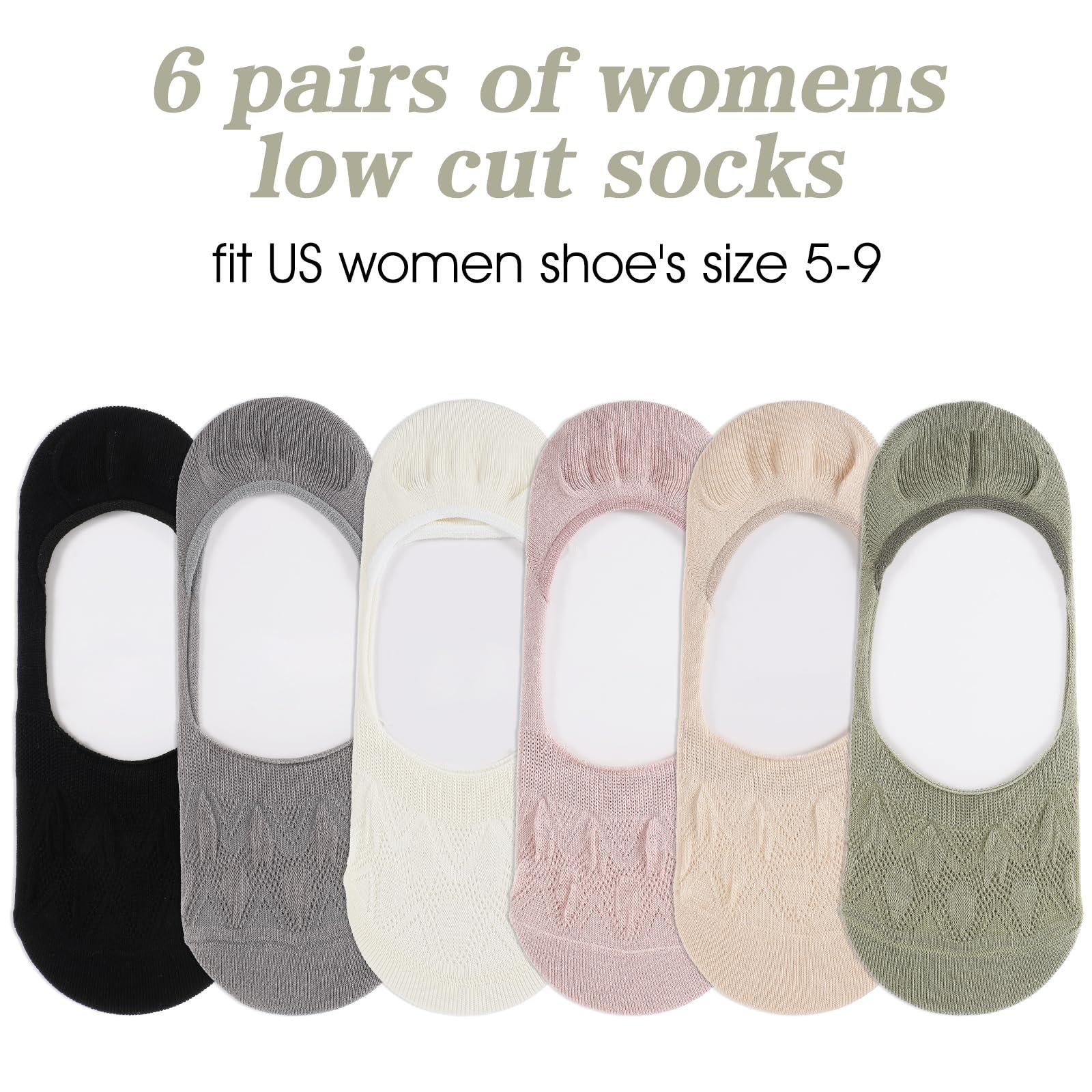 Носки-невидимки женские разноцветные (6 пар) Хлопок Силиконовая подкладка Невидимые дышащие носки для кроссовок Летние для мокасин (36-40), фото №2