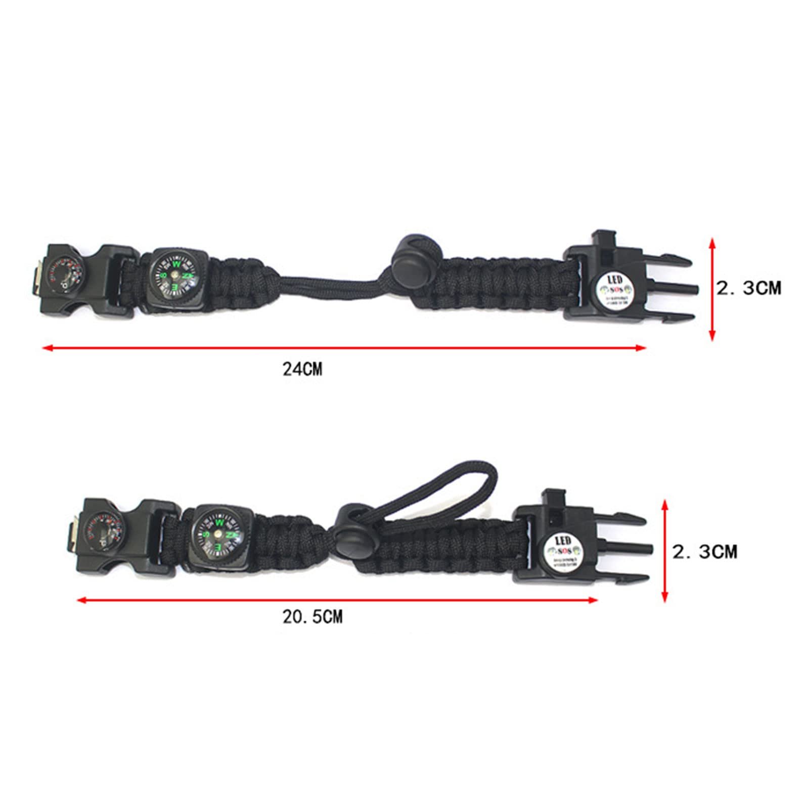 Браслет виживання Paracord FAMKIT з кресалом, свистком/компасом, тактичне аварійне обладнання зі світлодіодним підсвічуванням SOS для кемпінгу/бушкрафту/надзвичайних ситуацій, 2 шт., фото №7