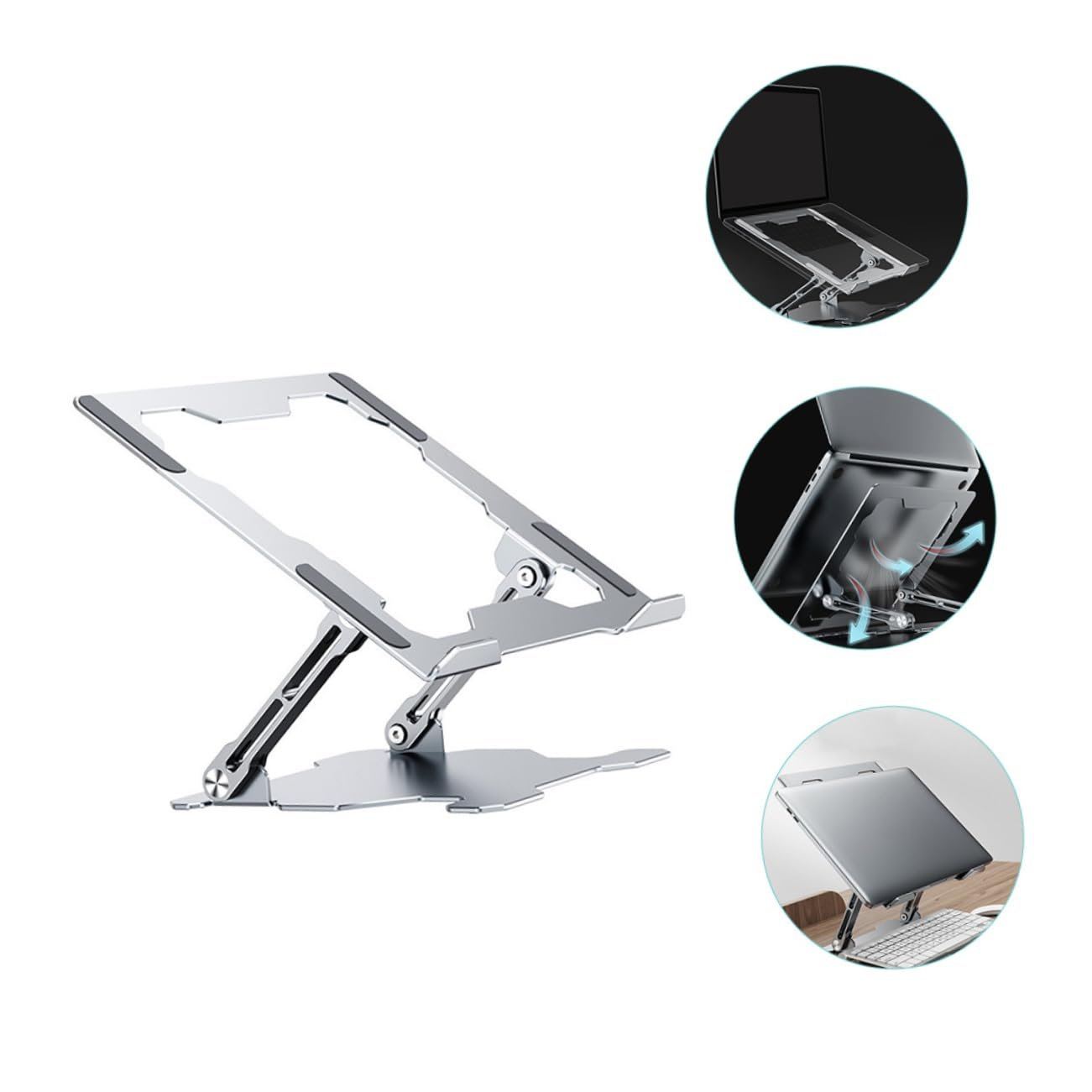 Подставка для ноутбука OSALADI Регулируемая по высоте Алюминиевый сплав Многофункциональная подставка для ноутбука с нескользящими силиконовыми накладками для стабильности и защиты для путешествий и офиса, фото №5