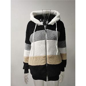 Пальто з контрастним візерунком QKCQQTS, жіноче, вільне, з капюшоном, тепле, клаптикове, з капюшоном synthetic.ua - Фото 1