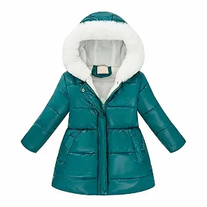 Пуховик зимний длинный для девочек Generisch Легкий Длинное зимнее пальто Детская уличная куртка с меховым капюшоном Милые однотонные карманы Пуховик Зимнее пальто на молнии - Фото 1