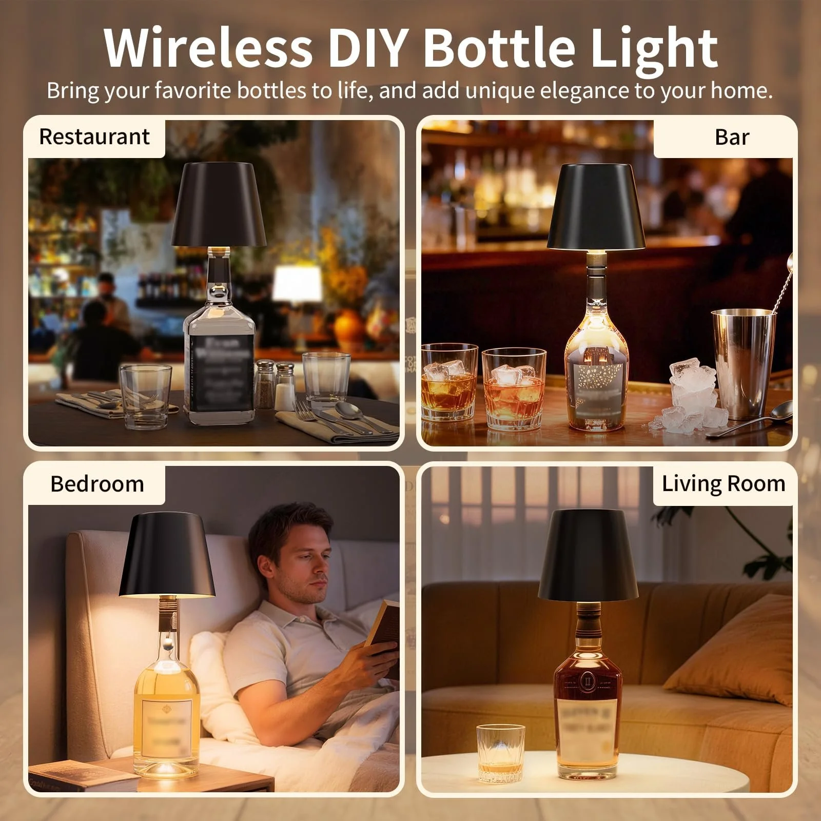 Настільна світлодіодна лампа для пляшок LED Bottle Lamp Wireless Battery IP54 Full Metal 5300 mAh, фото №5