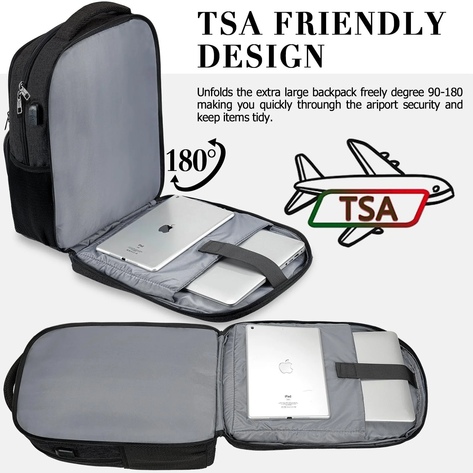 Рюкзак для ноутбука TSA 17.3" 25-40L водонепроницаемый с USB портом Grey, фото №5 Рюкзак для ноутбука TSA 17.3" 25-40L водонепроницаемый с USB портом Grey, фото №5