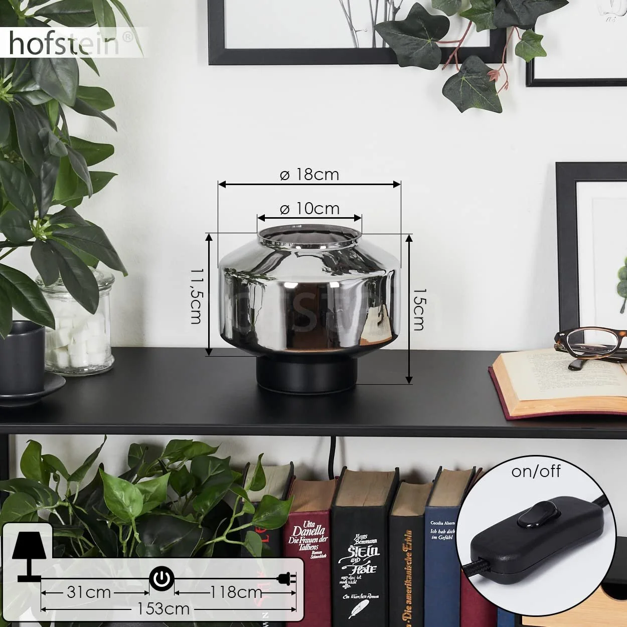 Настільна лампа Gondim Modern метал/скло 18 см 15 см E27 чорна/димчаста, фото №5