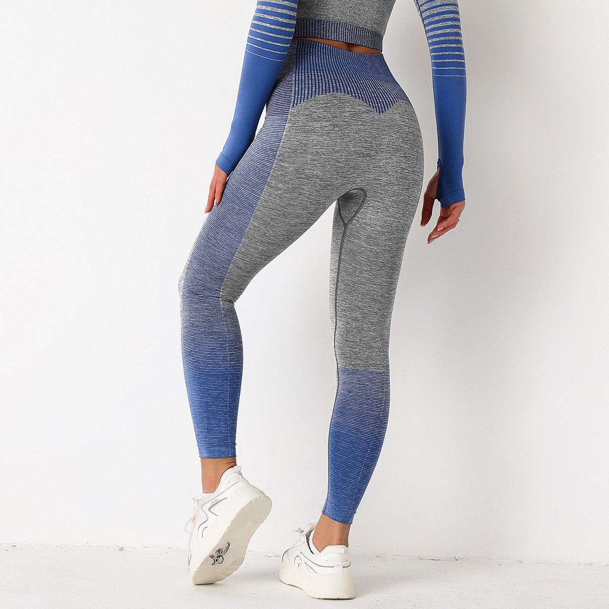 Леггинсы женские спортивные 9645 M серые с синим, фото №7