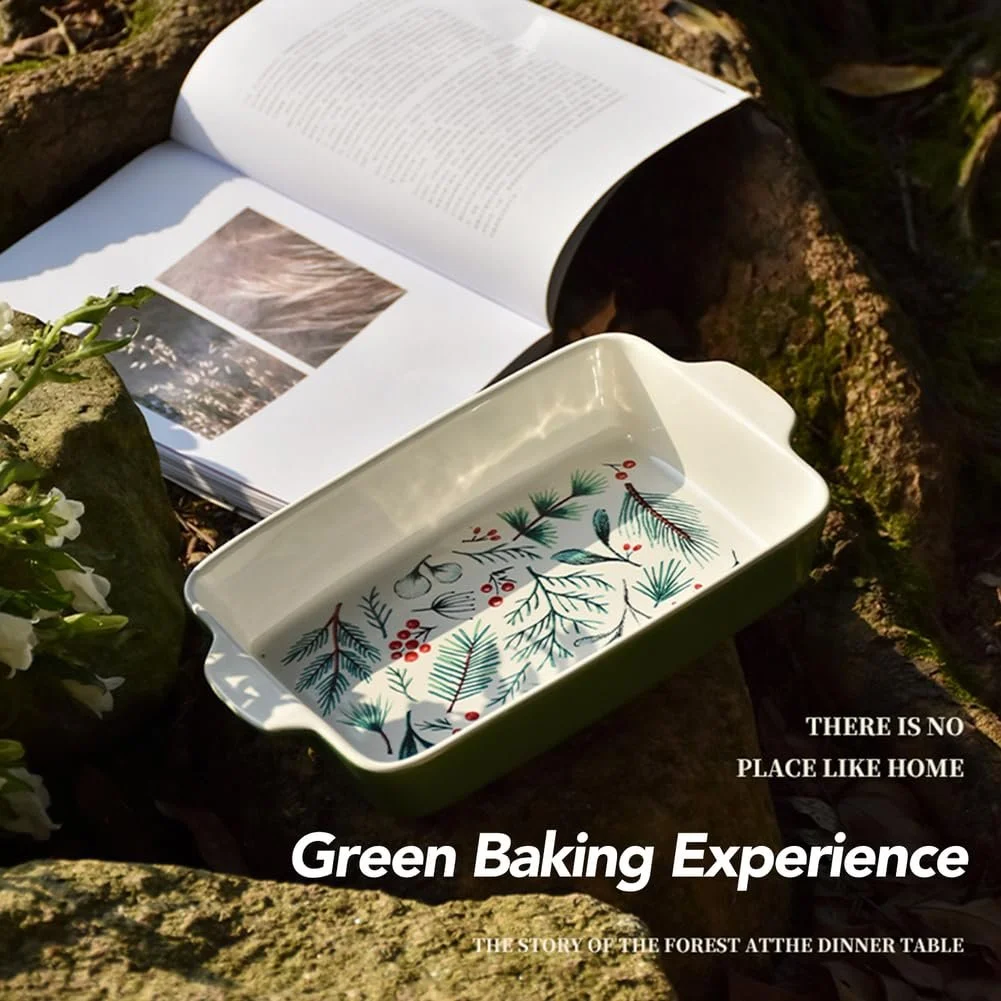 Форма для запекания Dxcaicc Прямоугольная керамическая с цветочным узором и ручками, фото №7