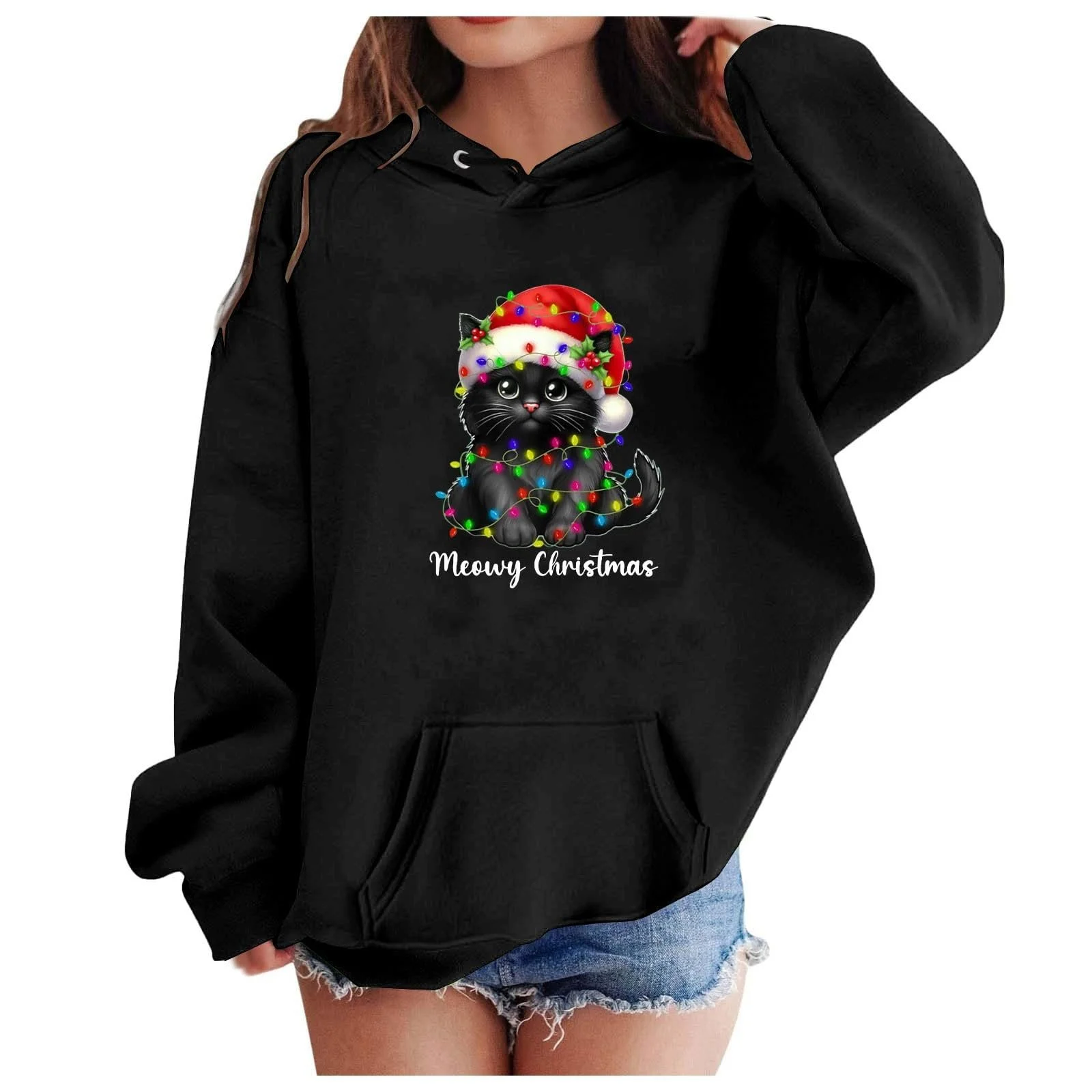 Худи Рождественское Детское Модное с принтом, длинными рукавами и круглым вырезом для девочек, фото №1