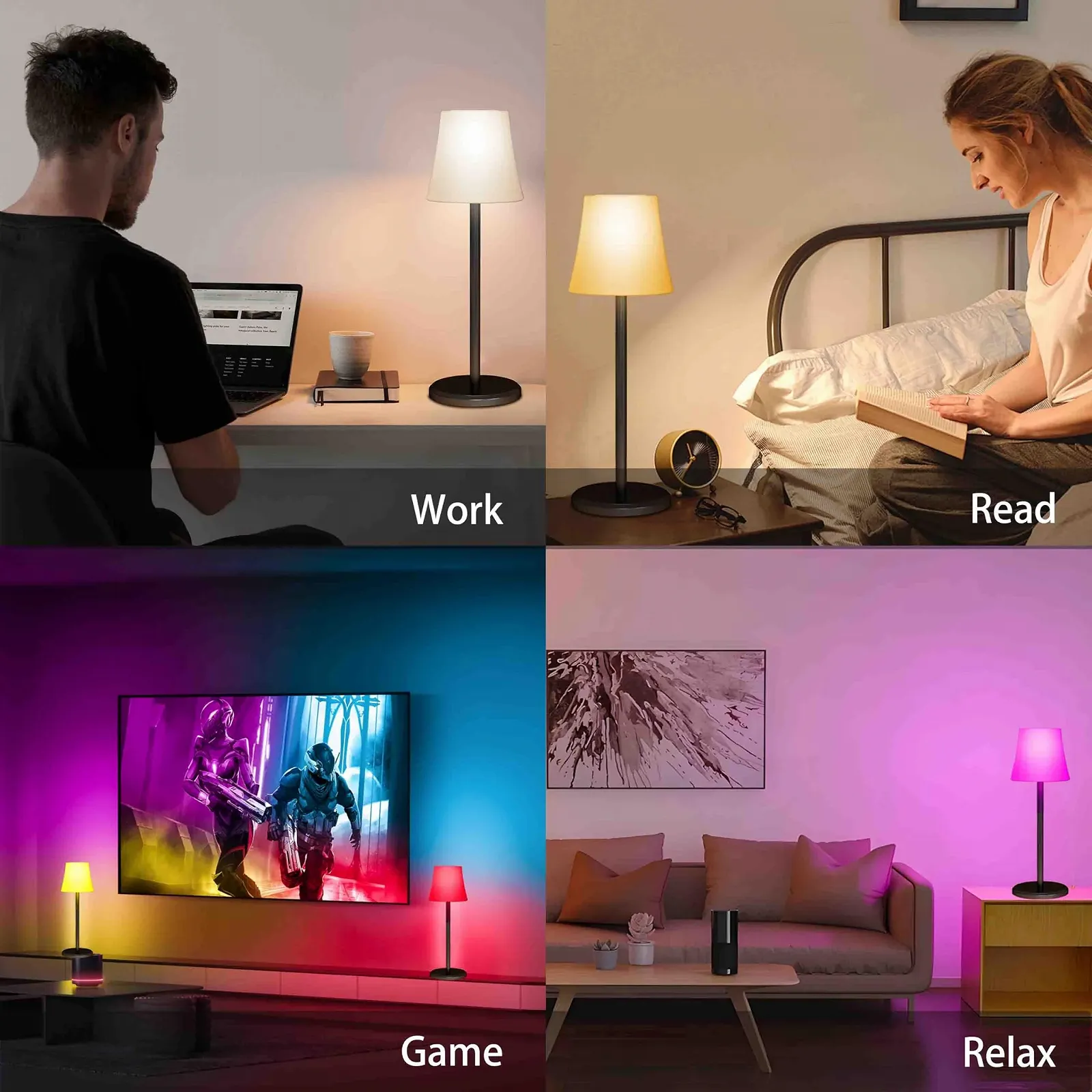 Настільна лампа Kimuwote LED Бездротова Акумуляторна Набір із 2 шт. 3 колірні режими + RGB Сенсорна IP54 Чорна, фото №5