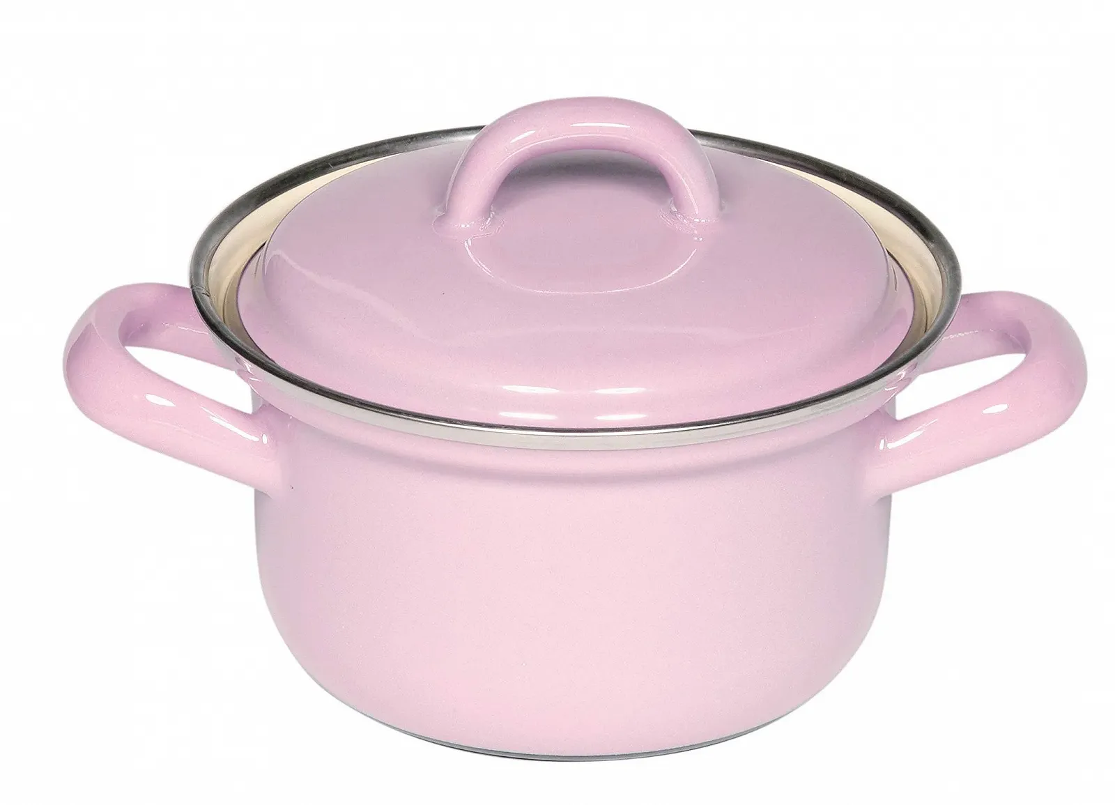 Кастрюля Riess Classic - Colourful/Pastel 0276-006 эмалированная с хромированным ободком 12 см 0,5 л розовая, фото №2