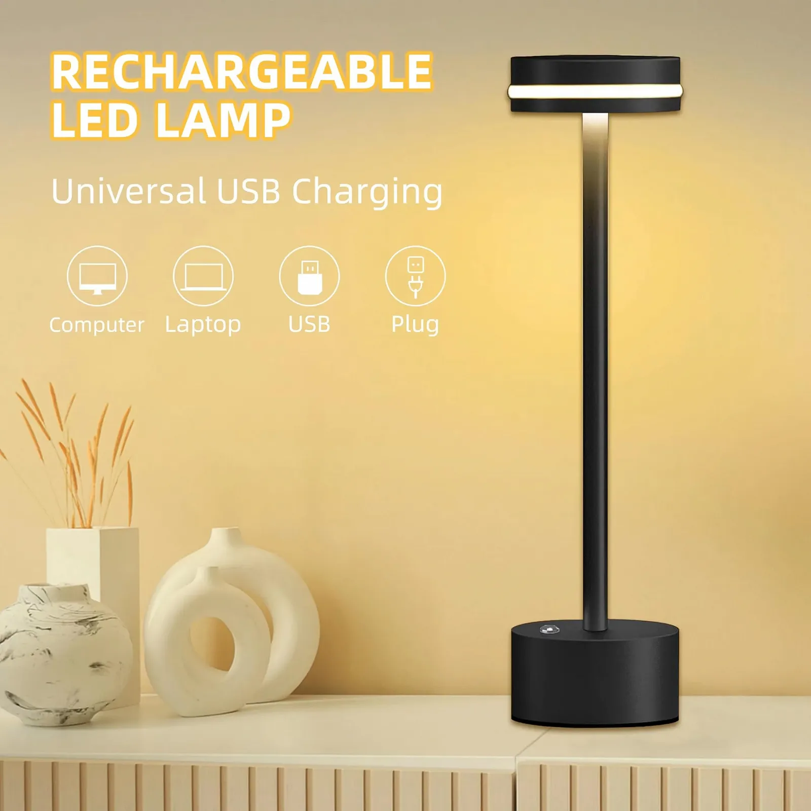 Настільна лампа LED бездротова алюмінієва сенсорна USB-C Чорний, фото №3