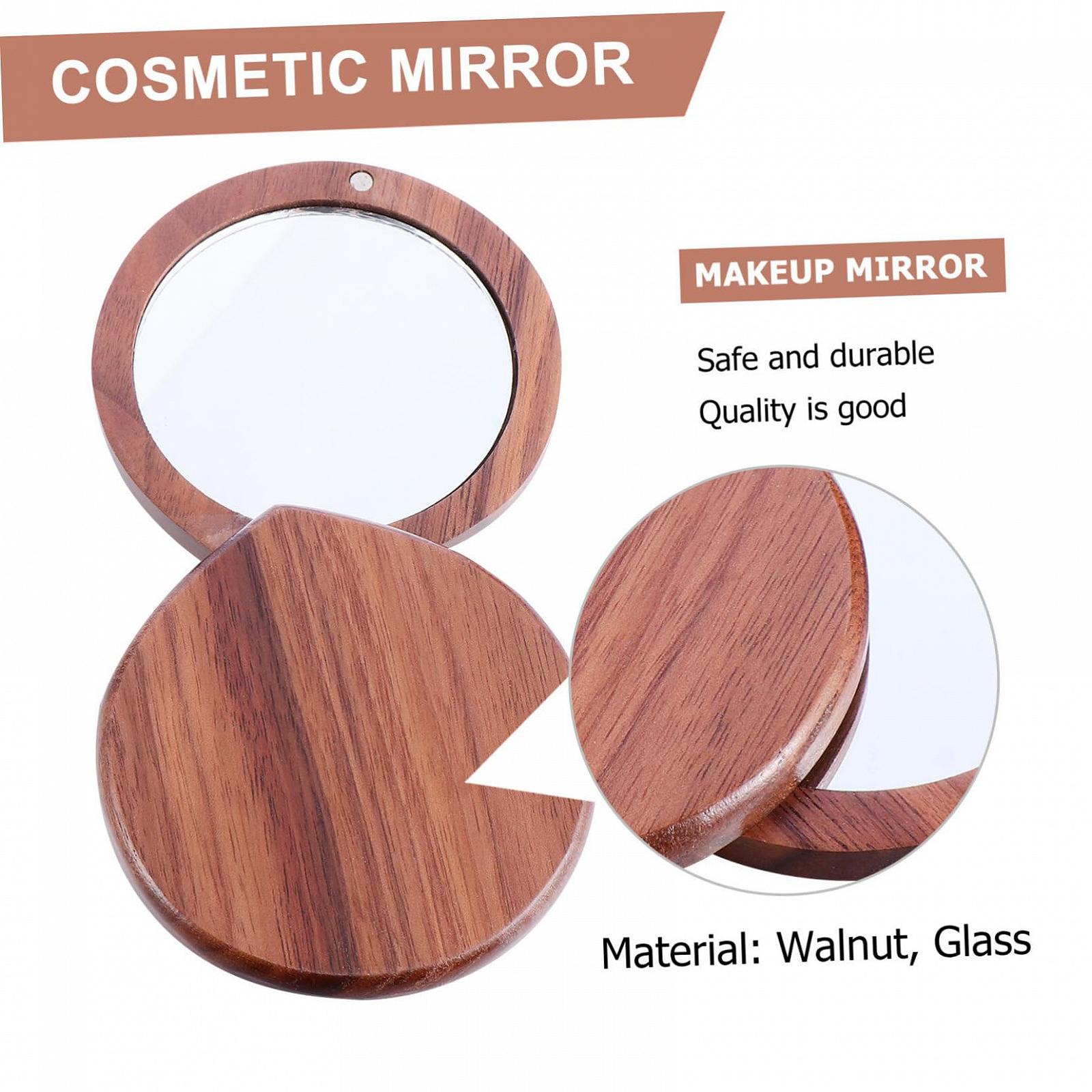 Зеркало Angoily Portable 2 x Cosmetic Folding Pocket Makeup Round Compact Travel Walnut, фото №2