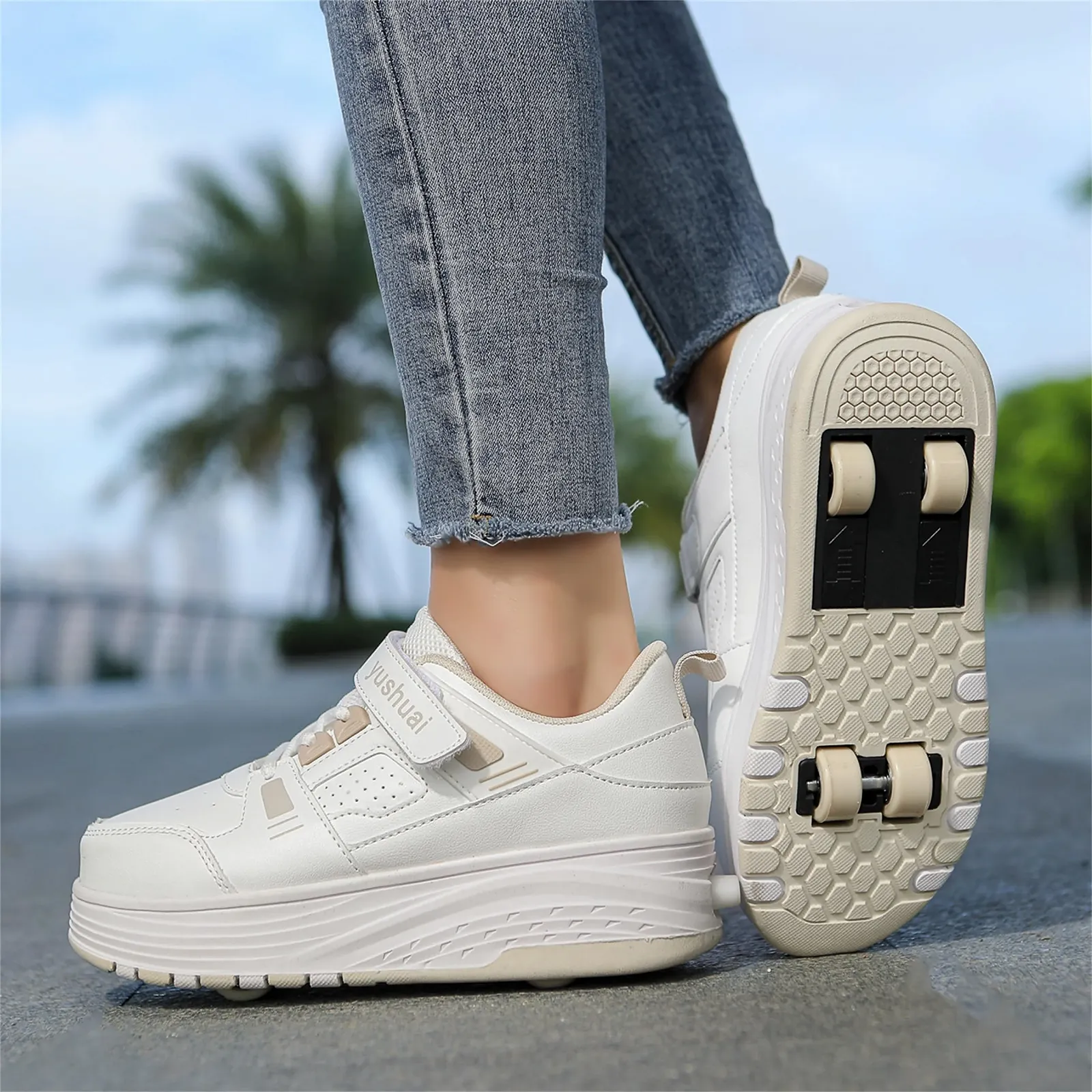 Кроссовки на роликах и девочек, уличные кроссовки на роликах для детей, роликовые кроссовки 2-в-1 с 4 роликами, фото №7