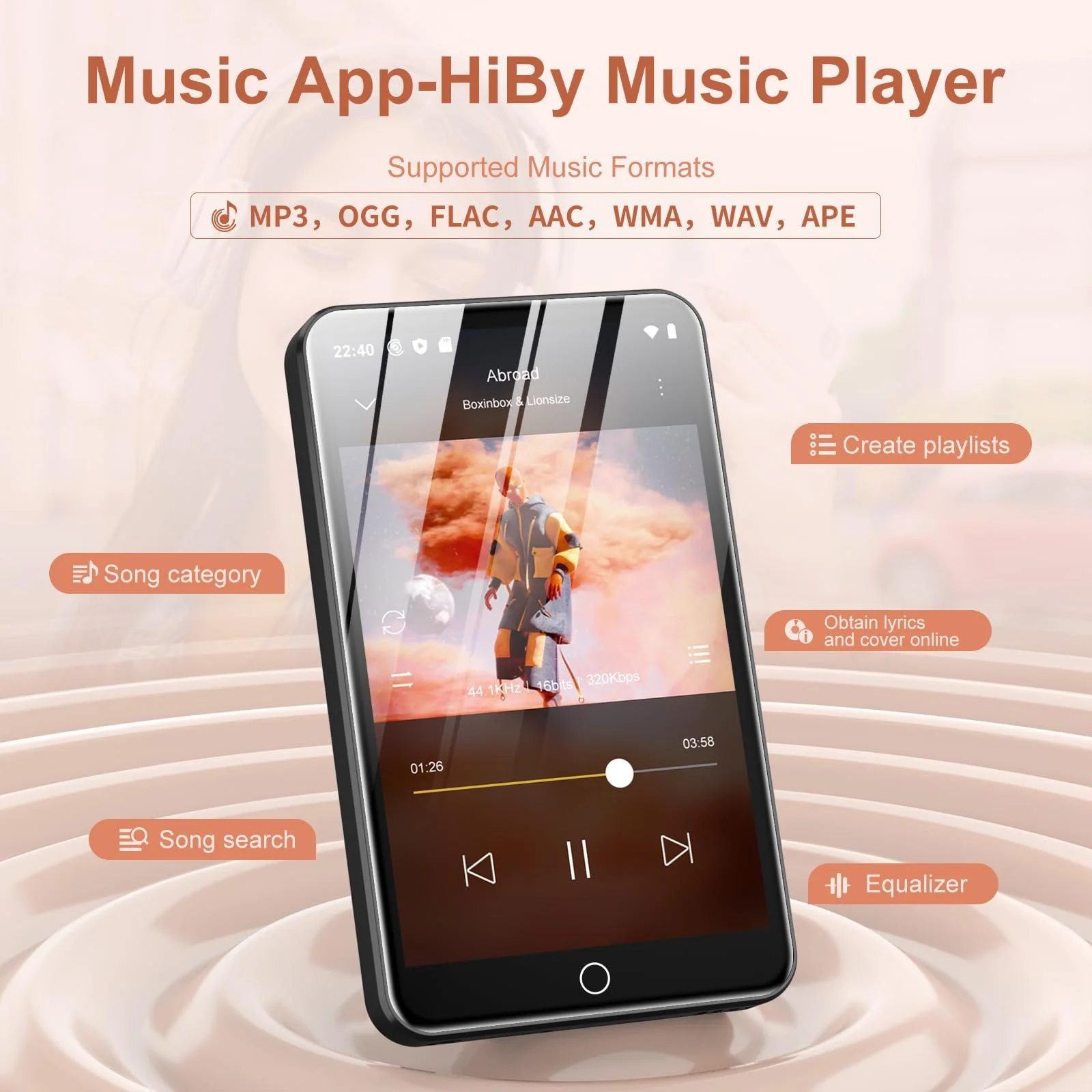 MP3-плеер ZAQE 80 ГБ WiFi и Bluetooth, 4-дюймовый сенсорный экран, Черный, фото №2