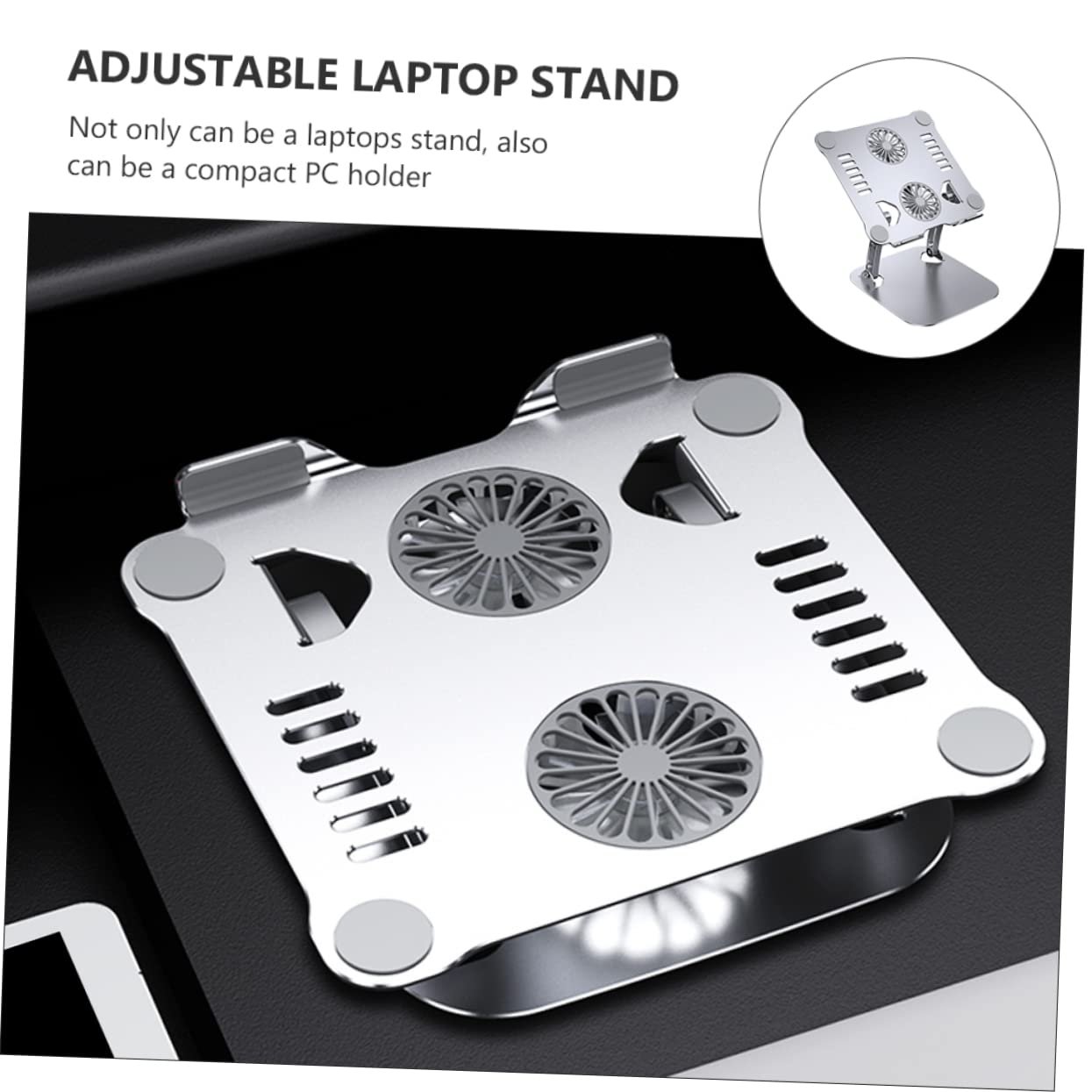 Підставка для ноутбука складана з вентилятором охолодженням алюмінієва регульована срібна, фото №8