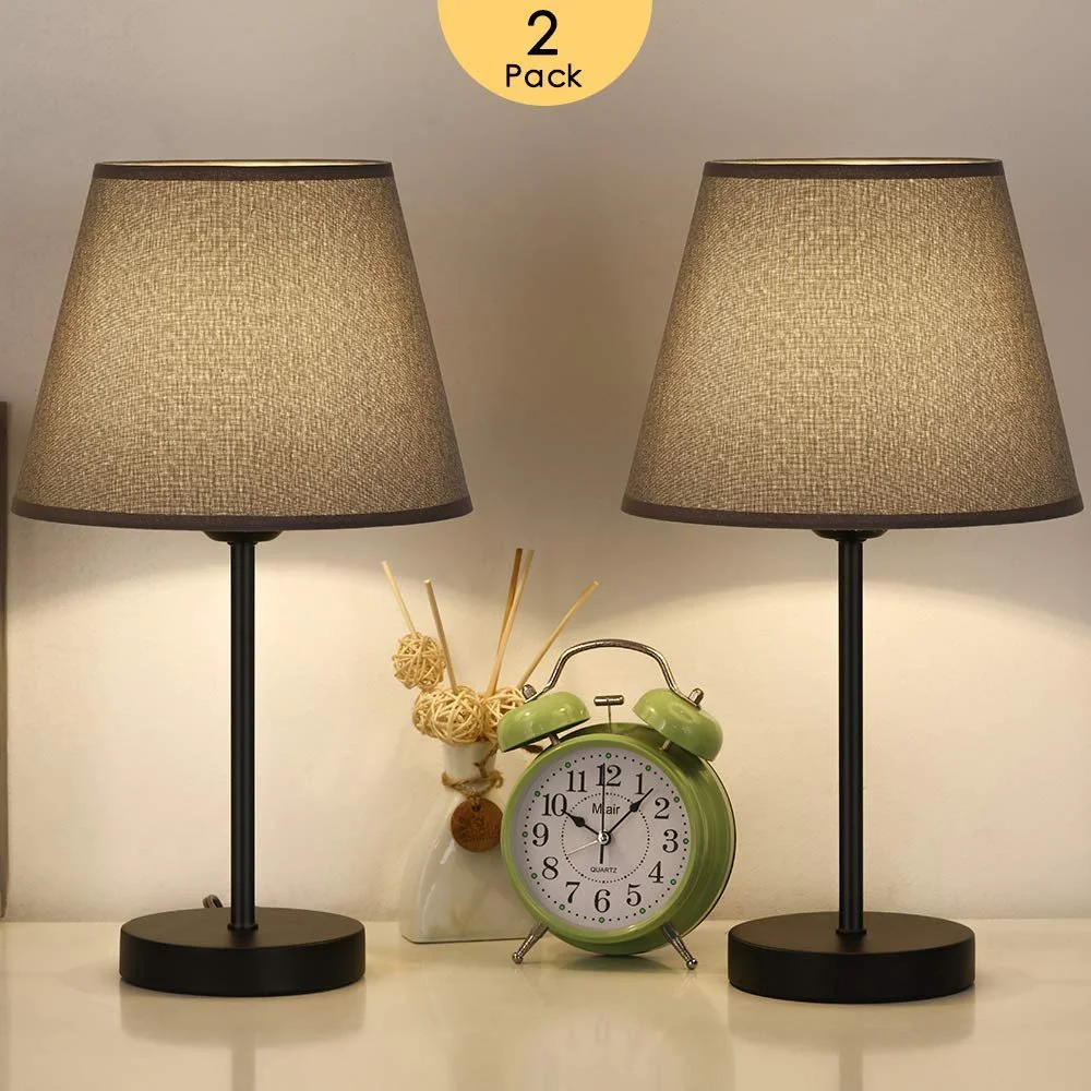 LED настільна лампа LIANTRAL Набір 2 шт. Металева основа Лляний абажур Сіра/Чорна, фото №6