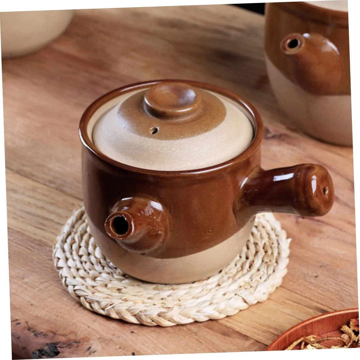 Горшок для приготовления OUNONA глиняный керамический с крышкой, фото №8