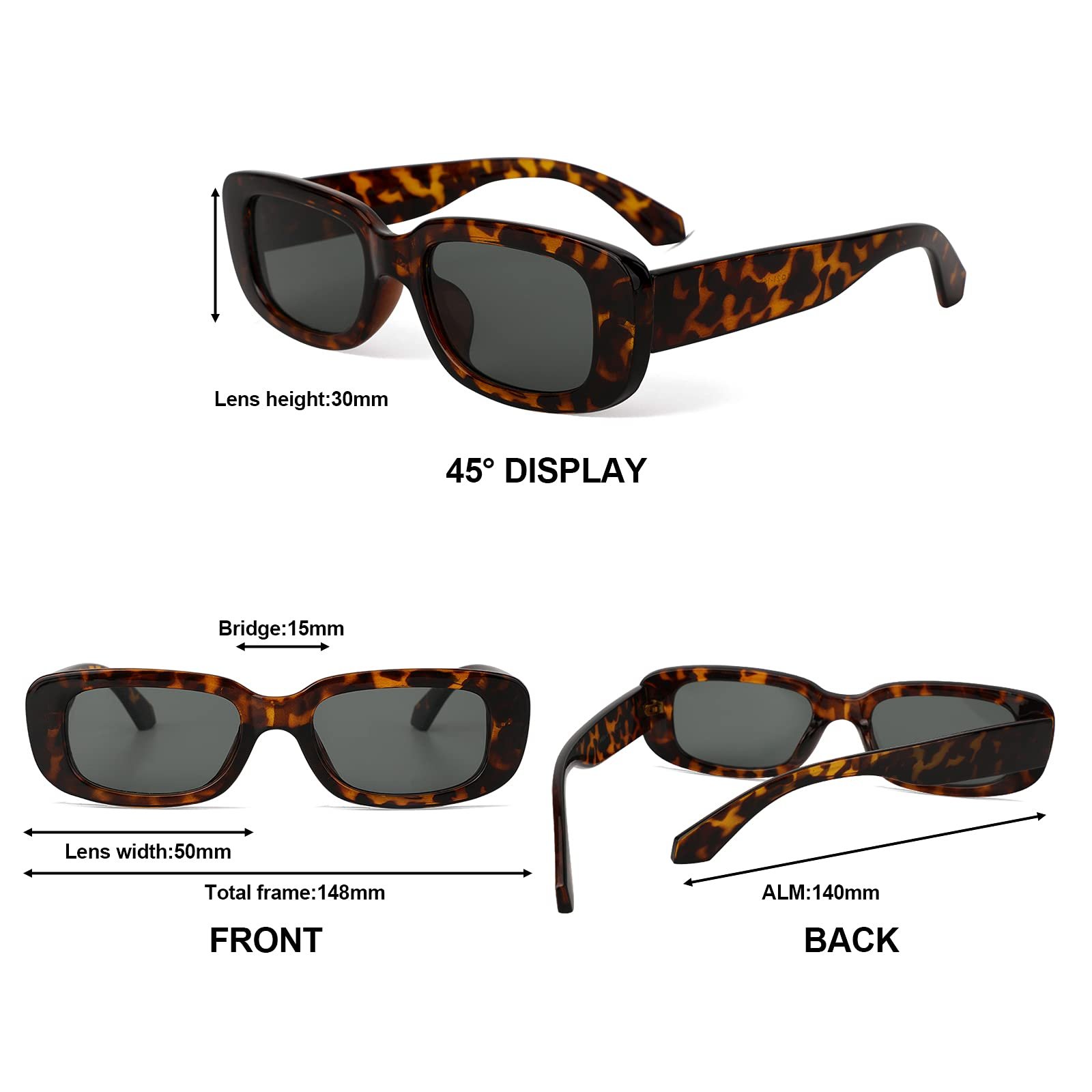 Сонцезахисні окуляри прямокутні вінтажні PHOGARY, 3 шт, прозорі, фото №4 Сонцезахисні окуляри прямокутні вінтажні PHOGARY, 3 шт, прозорі, фото №4