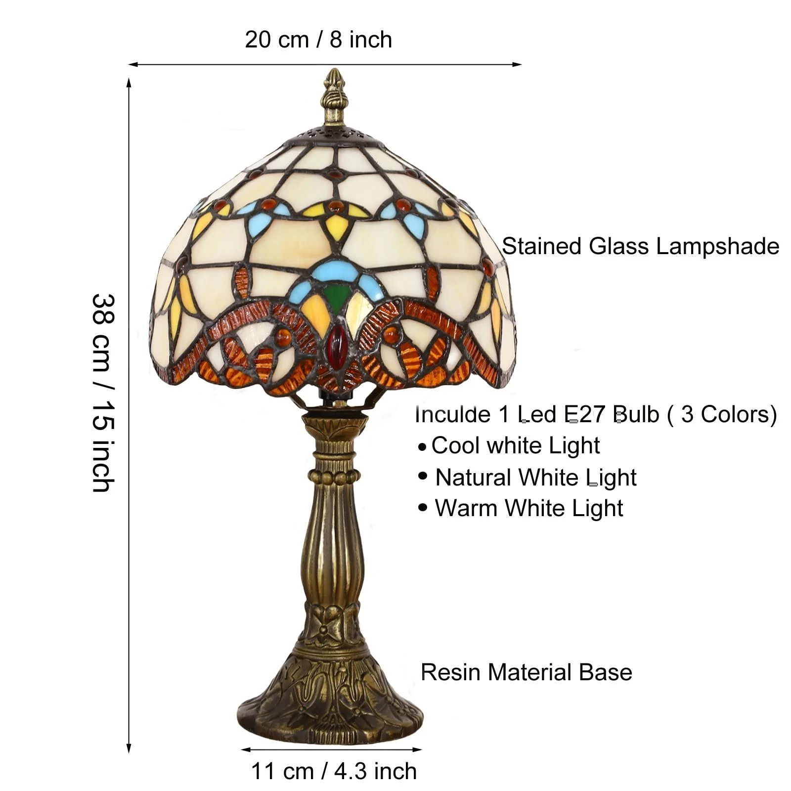 Настільна лампа Tiffany Retro ручної роботи вітражне скло 37 см E27 Різнокольорова, фото №7