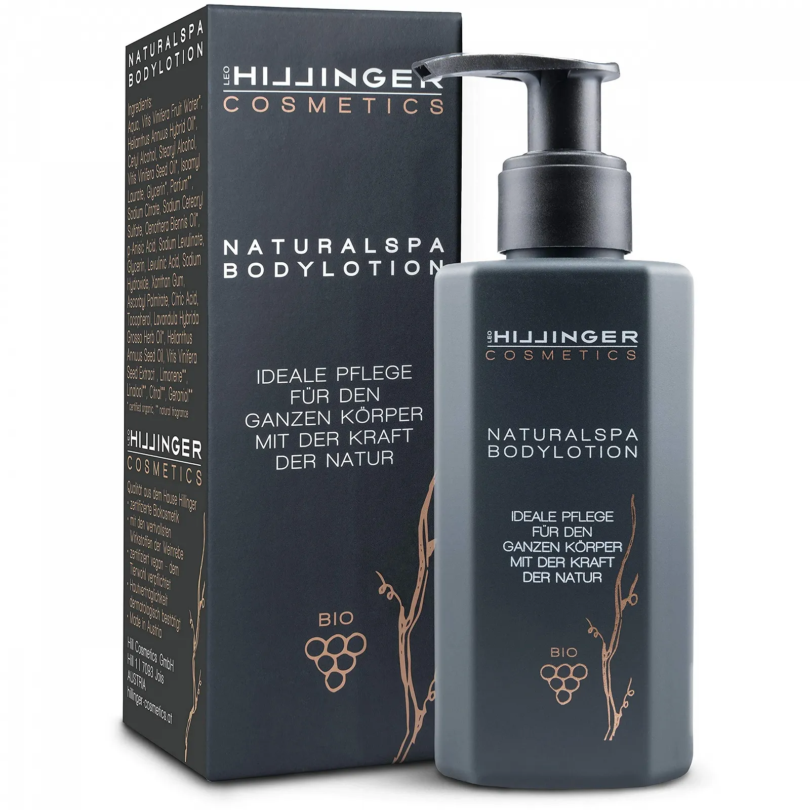 Лосьйон для тіла HILLINGER COSMETICS Organic з органічним виноградом для чоловіків та жінок, 200 мл, фото №1