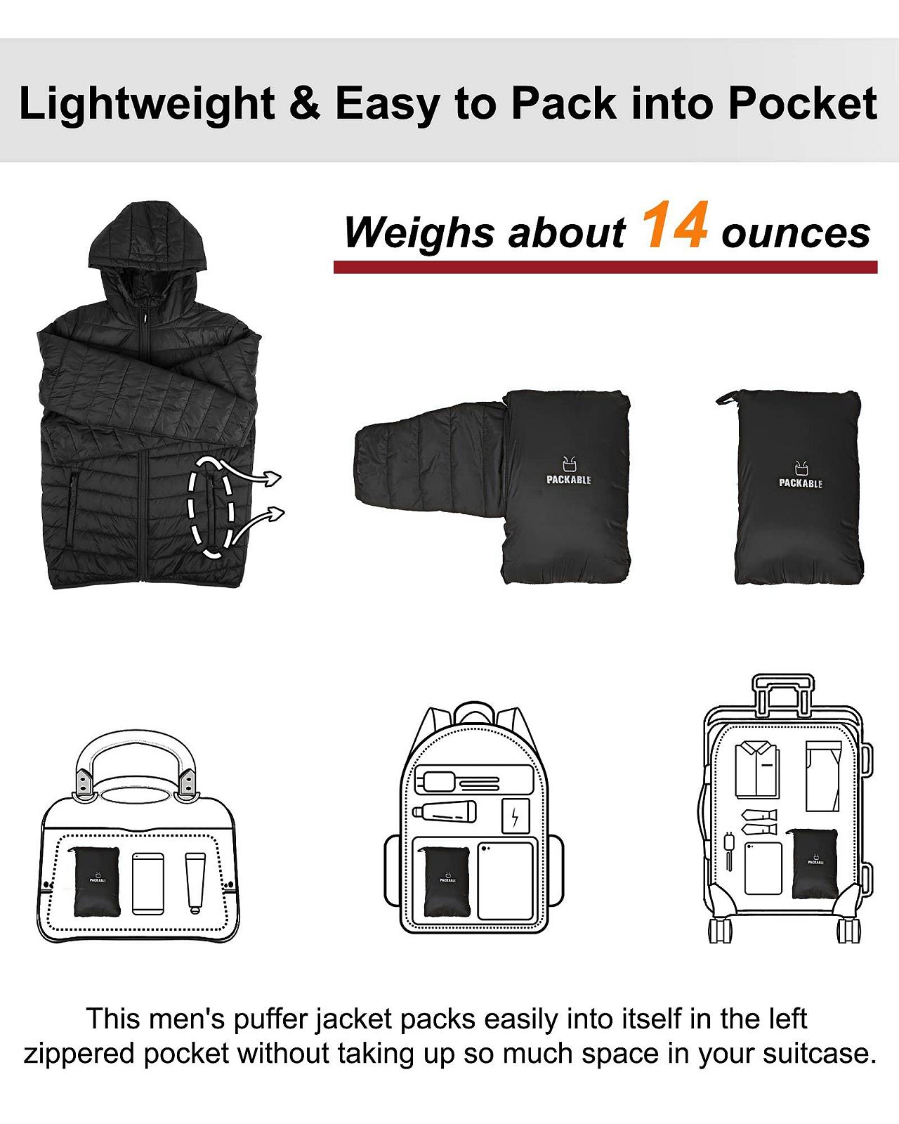 Куртка Outdoor Ventures Пуховик Мужская Легкая Водостойкая С Капюшоном Утепленная Зимняя Упаковываемая С Карманами Для Походов Кемпинга Путешествий, фото №5