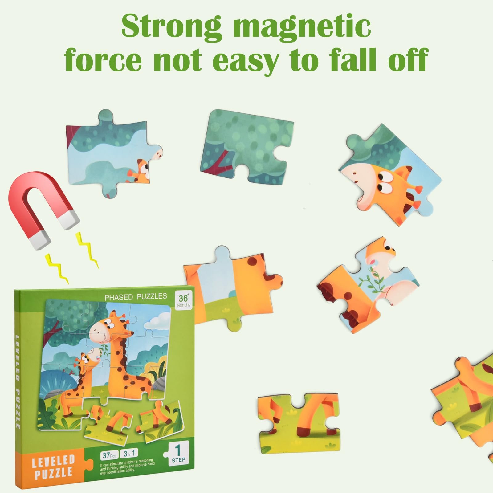 Магнітний пазл Тварини 3-в-1 9-12-16 деталей, фото №3