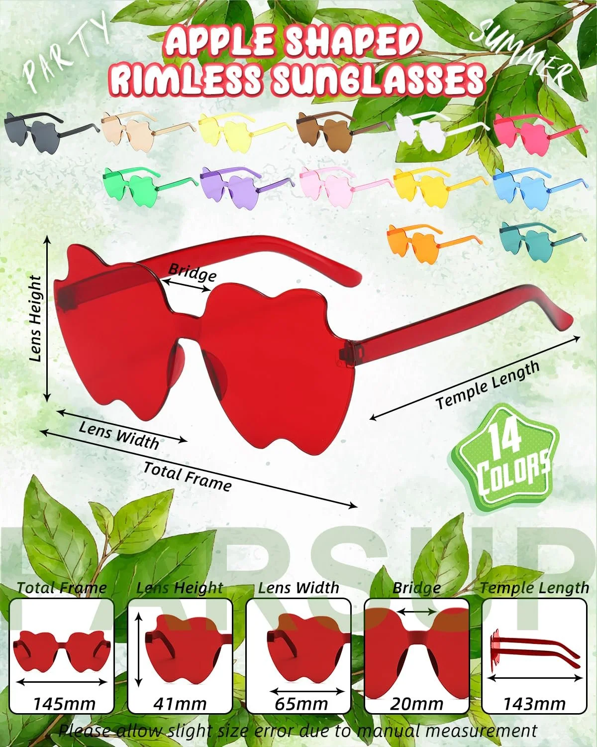 Сонцезахисні Окуляри Безоправні у Формі Яблука 14 пар Різнокольорові, фото №2 Сонцезахисні Окуляри Безоправні у Формі Яблука 14 пар Різнокольорові, фото №2