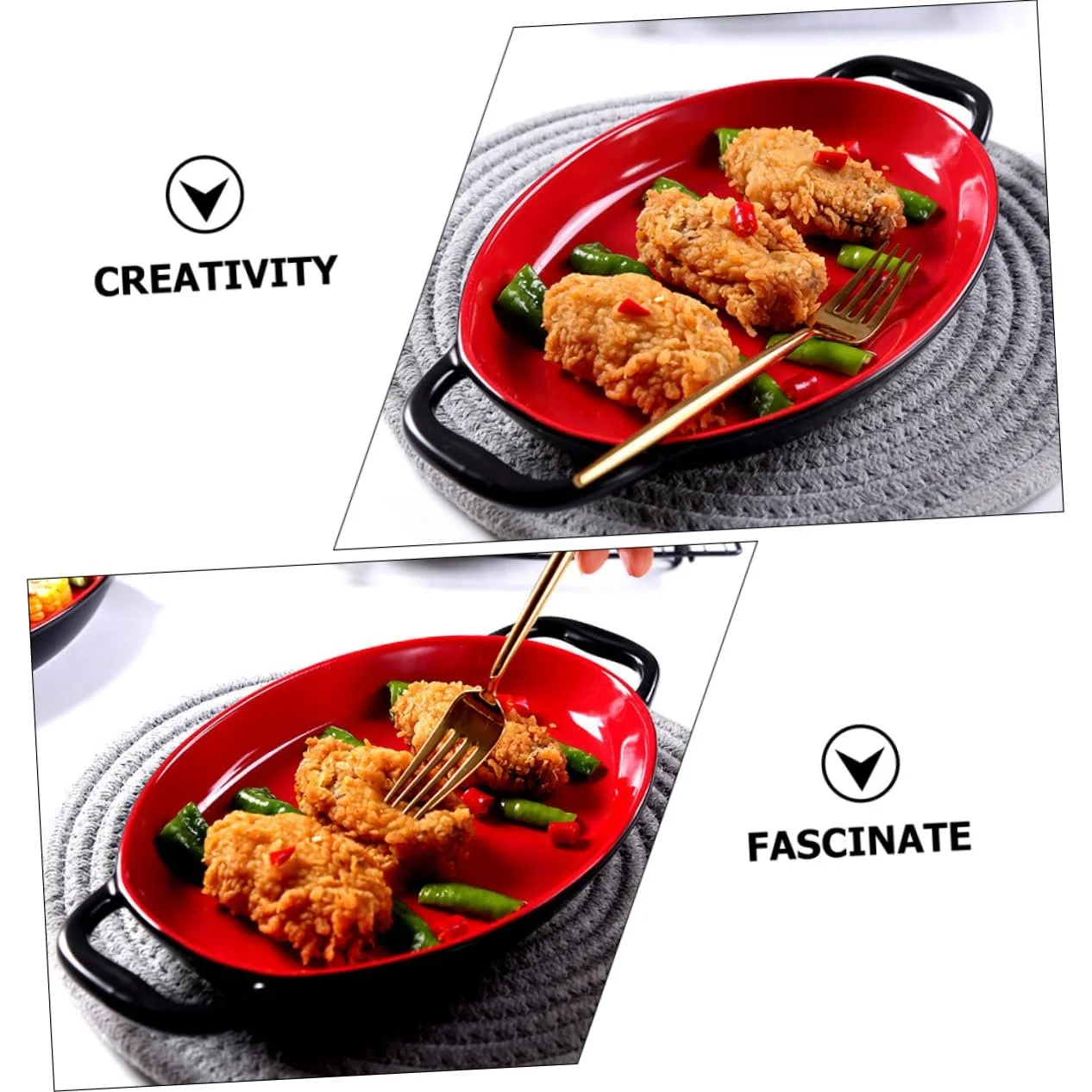 Набір форм для запікання GLEAVI 2 шт. керамічні з подвійними ручками жароміцні Red-Black, фото №5