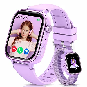 Детские Смарт-часы JoJoego с GPS и телефоном, 4G, видео звонки, вызовы, SOS, школьный режим, голосовой чат, будильник, SIM, IP68 водонепроницаемый, шагомер, фиолетовый - Фото 1