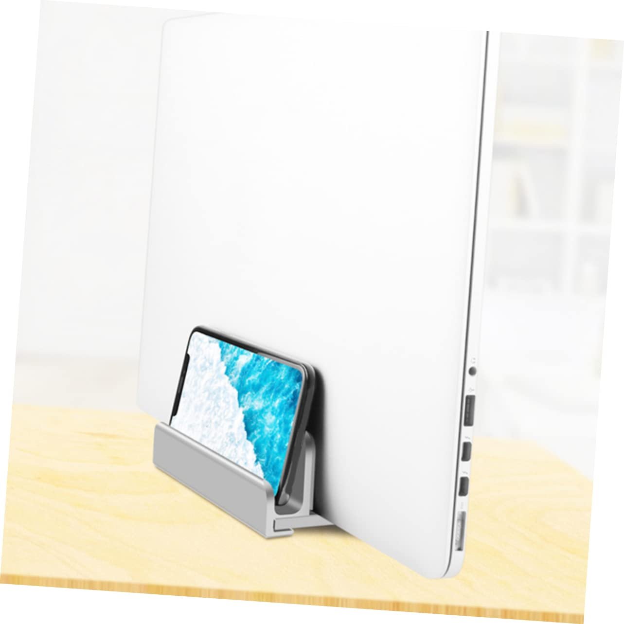Вертикальна Підставка для ноутбука HOMSFOU Алюмінієва з док-станцією Регульований тримач для смартфона та планшета для дому та офісу, фото №7