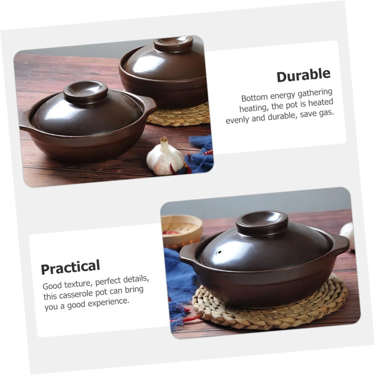 Кастрюля SOIMISS керамическая жаростойкая с гладкой поверхностью и двойными ручками, фото №2