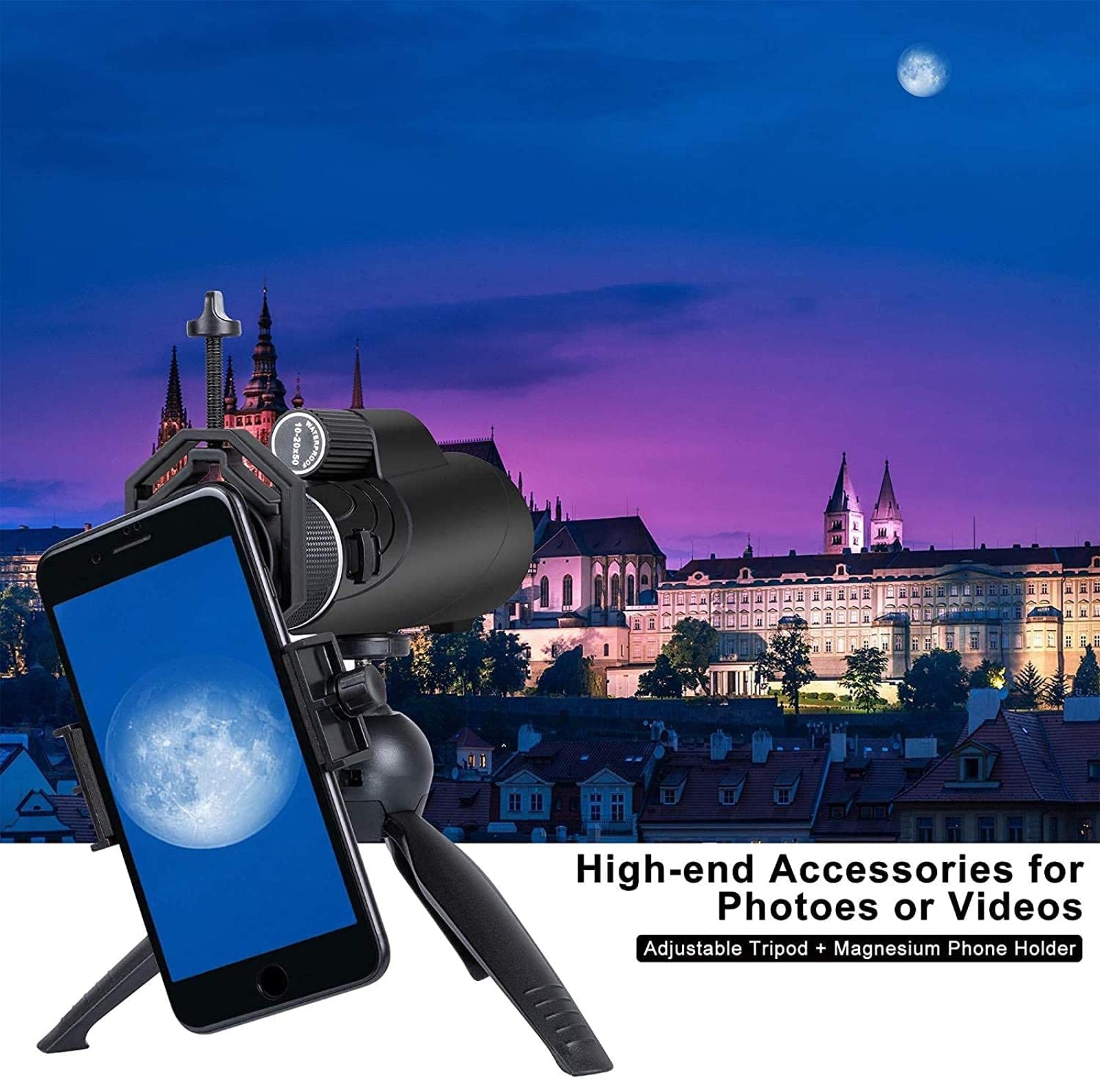 Монокуляр QHYTL Zoom Kalawen 1-20x50 Високопродуктивний Bak4 Prism Водостійкий з адаптером для смартфона і штативом, фото №4