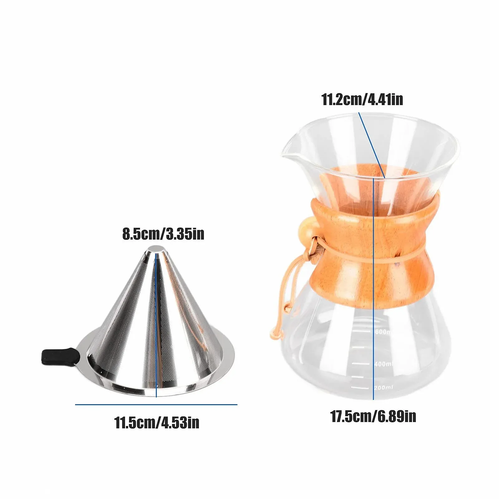 Кофеварка пуровер Joyzan с постоянным фильтром графин из боросиликатного стекла прозрачная, фото №7