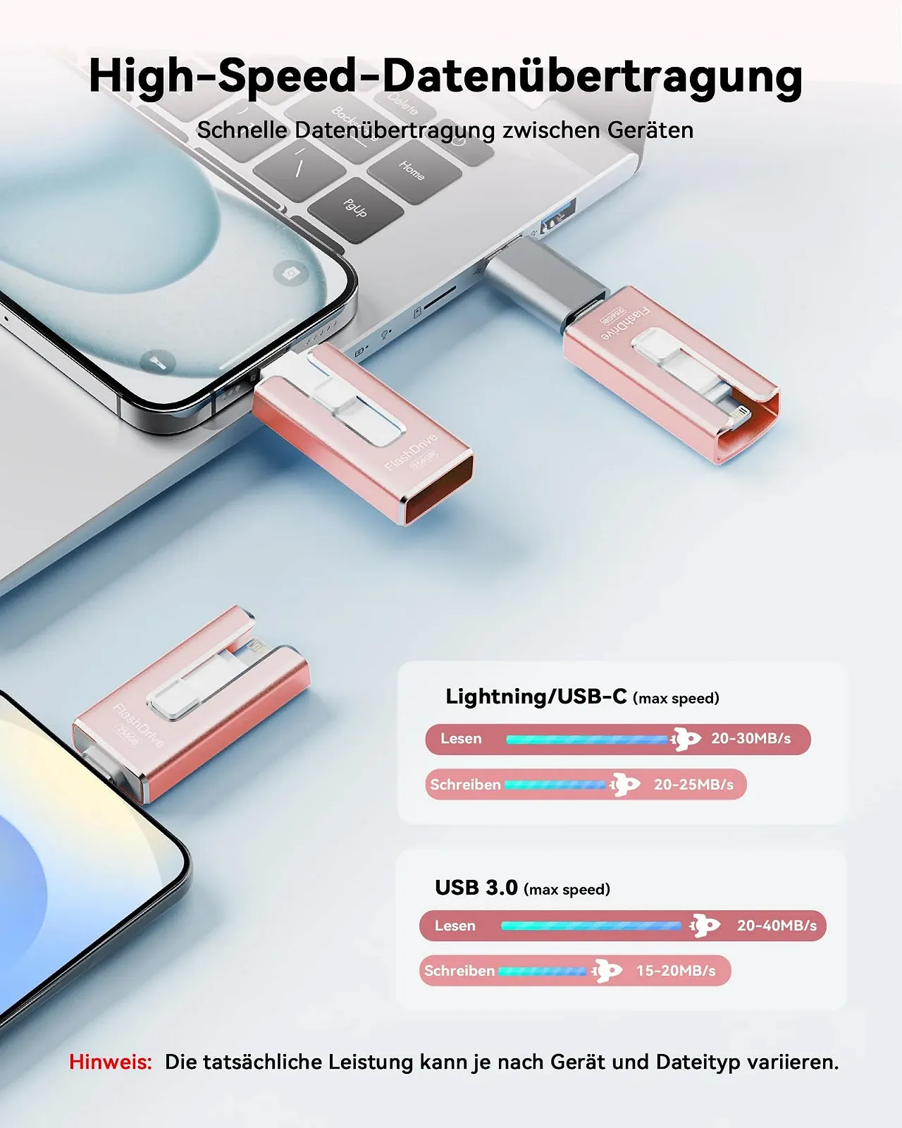 USB-флеш-накопичувач SUDEHO 3-in-1 256 GB Pink, фото №3 USB-флеш-накопичувач SUDEHO 3-in-1 256 GB Pink, фото №3