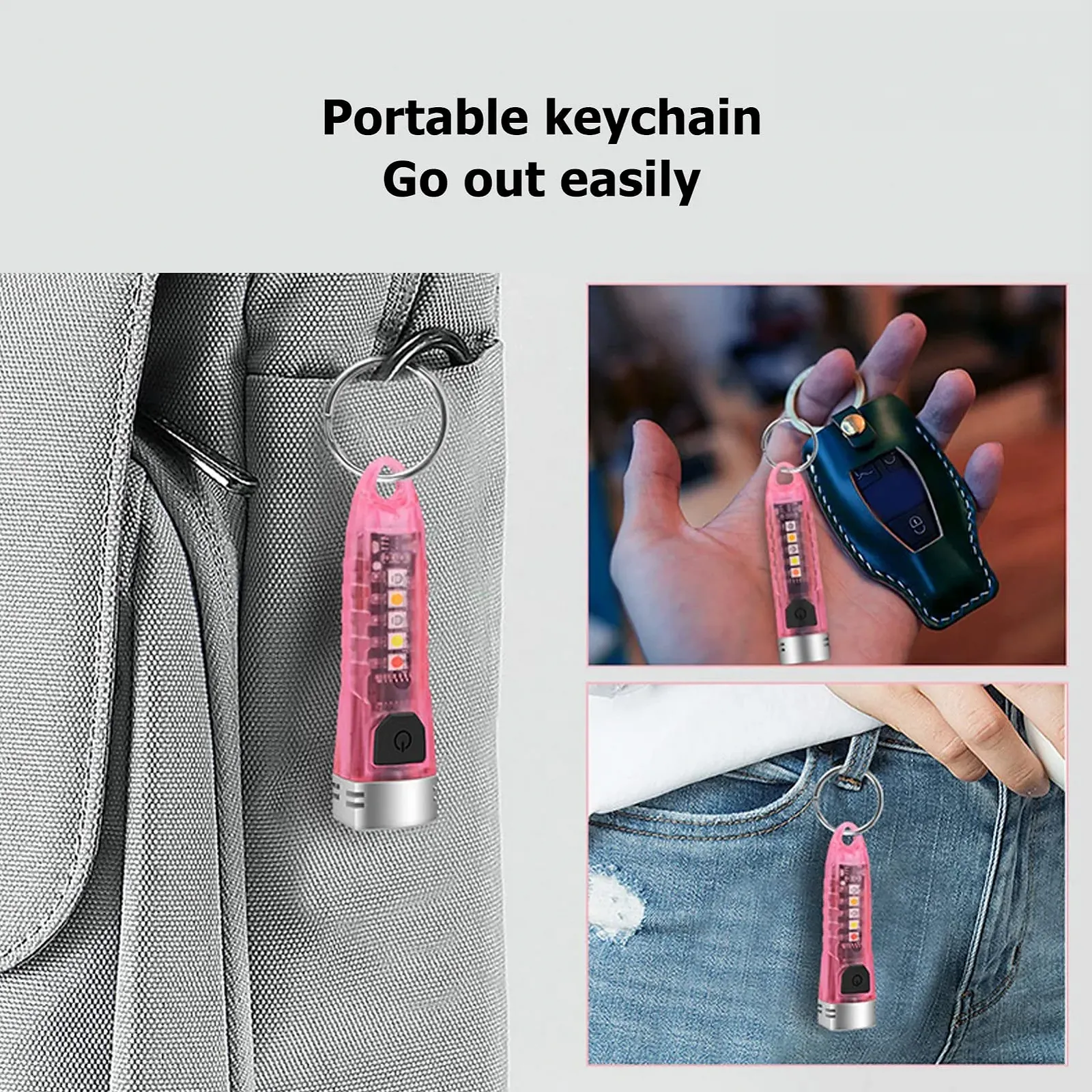 Ліхтарик брелок Key Roll Міні Портативний LED 400 люмен Type C Перезаряджуваний IPX6 для кемпінгу на відкритому повітрі Прозорий рожевий, фото №5