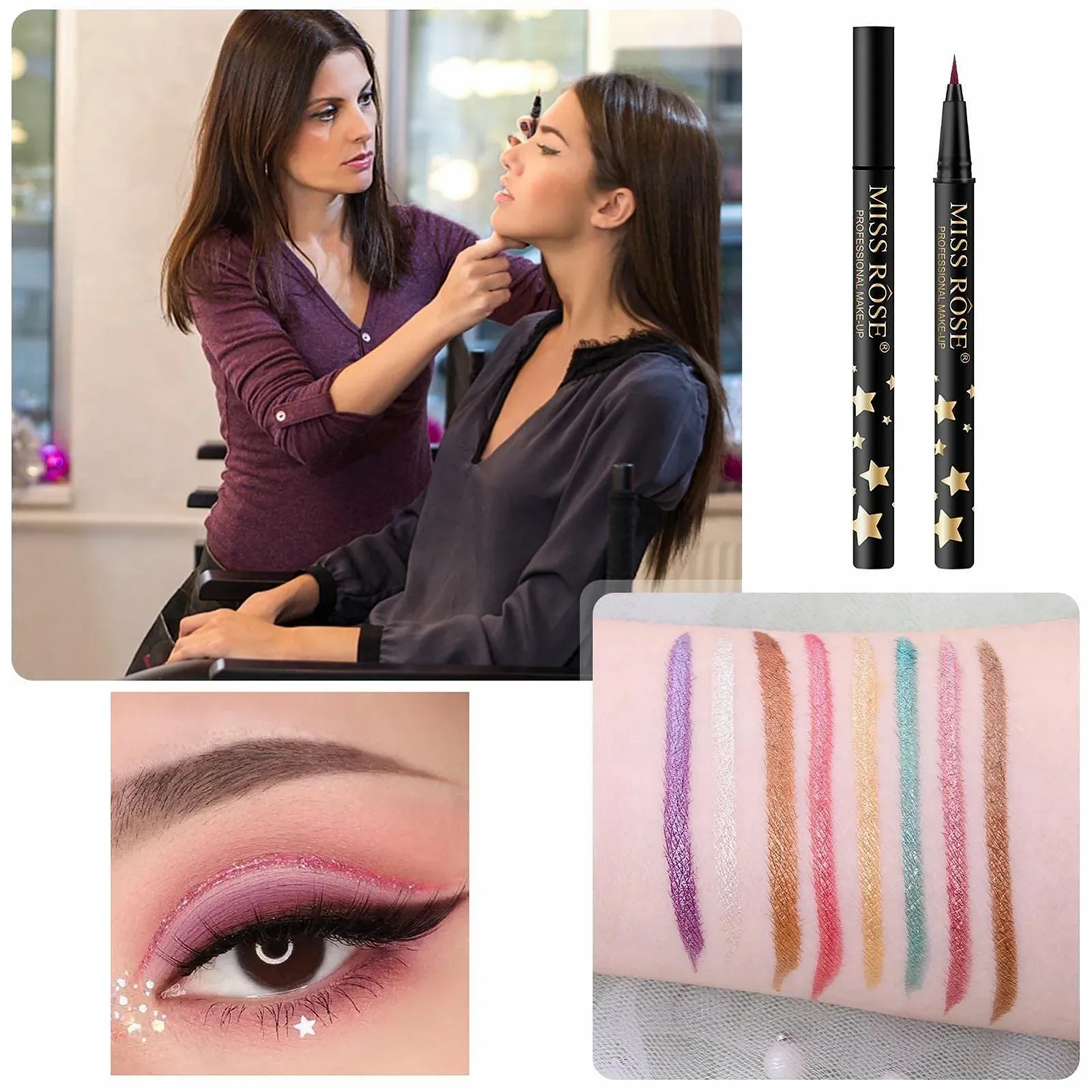 Жидкая Подводка для глаз с блестками Fowybe, фото №3