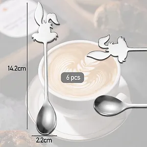 Ложка десертная Мультяшная Милая, Ложка для мороженого, Ложка для эспрессо, Подходит для домашнего использования, Отелей, Свадеб, Вечеринок (Серебряная) (Ложка Кролик) synthetic.ua - Фото 1