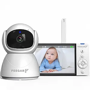 Відеоняня Feegar 5 дюймів 720P HD 2.4 GHz PTZ 355°/120° 2x Zoom VOX Нічне бачення Датчик температури Колискові 5000 mAh - Фото 1