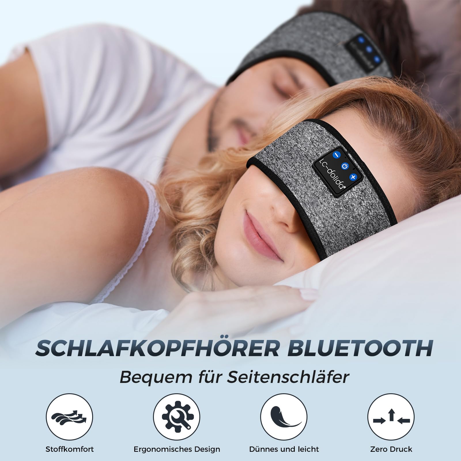 Навушники LC-dolida Sleep Bluetooth 5.4, Sleep Headband, пов'язка на голову, маска для сну, спортивні навушники, музична пов'язка для сну для занять спортом, бігу, йоги, подорожей, фото №3