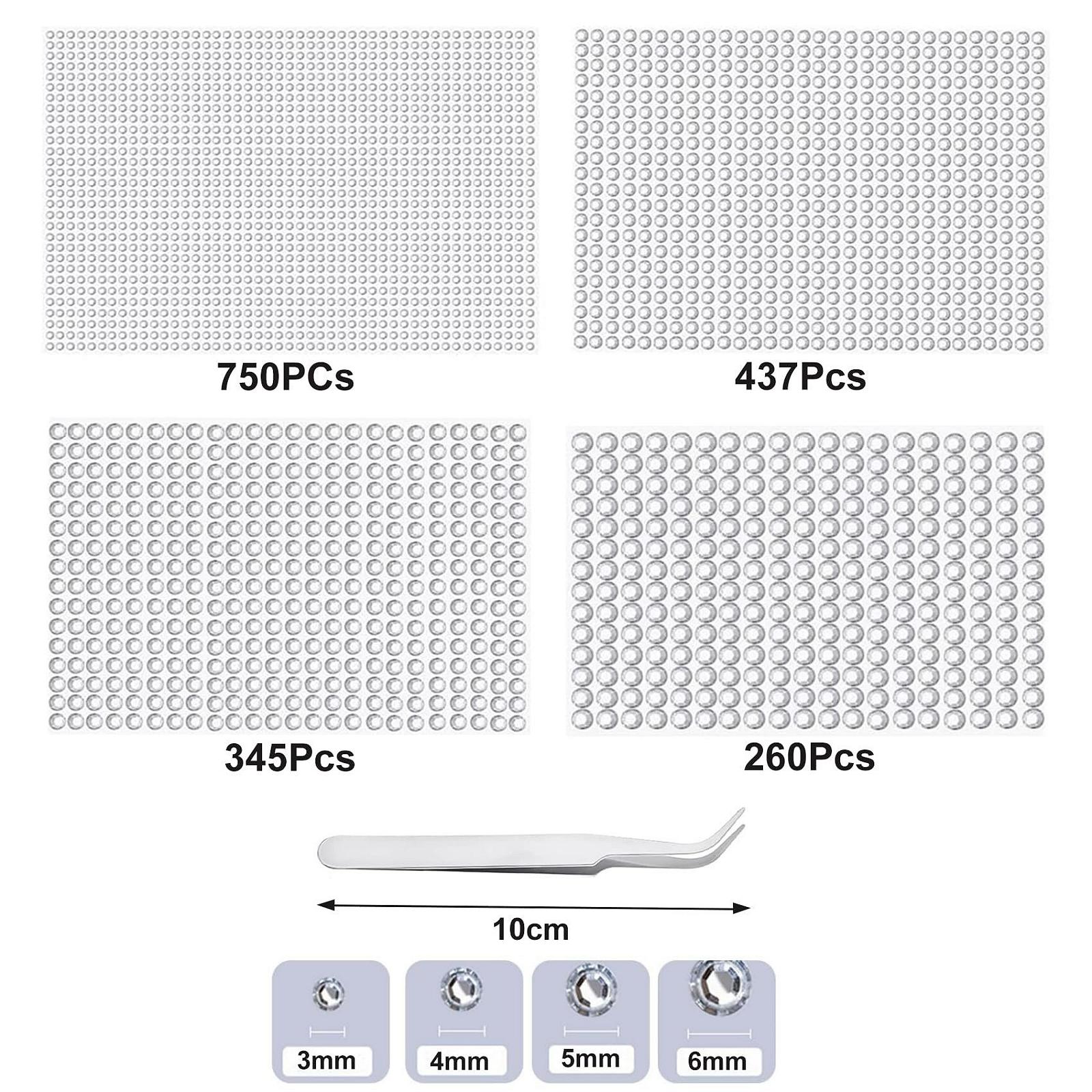 Стразы Самоклеящиеся Блестящие Камни 1792 шт Серебряные Микс Размеров с пинцетом, фото №2
