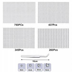 Стразы Самоклеящиеся Блестящие Камни 1792 шт Серебряные Микс Размеров с пинцетом synthetic.ua - Фото 1