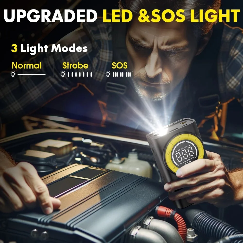 Беспроводной автомобильный компрессор Carsun T2198 с функцией фонарика и повербанка, фото №9