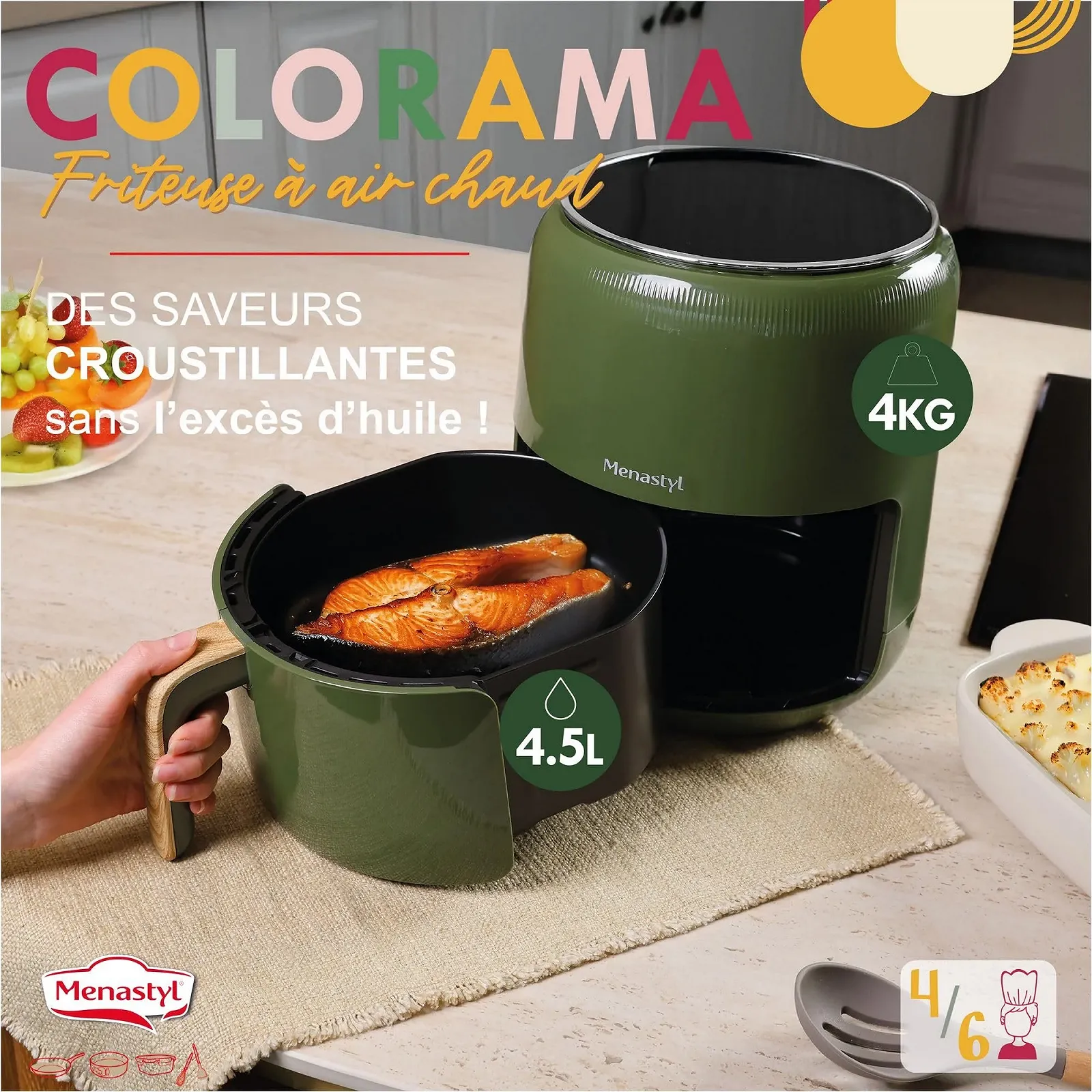 Мультипечь MENASTYL Colorama 4.5 л 8 программ без PFAS Оливковая, фото №2 Мультипечь MENASTYL Colorama 4.5 л 8 программ без PFAS Оливковая, фото №2